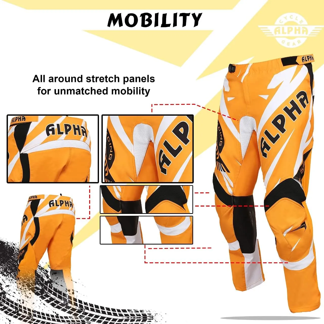 ALPHA CYCLE GEAR Racing Pants (Orange, Waist 36)