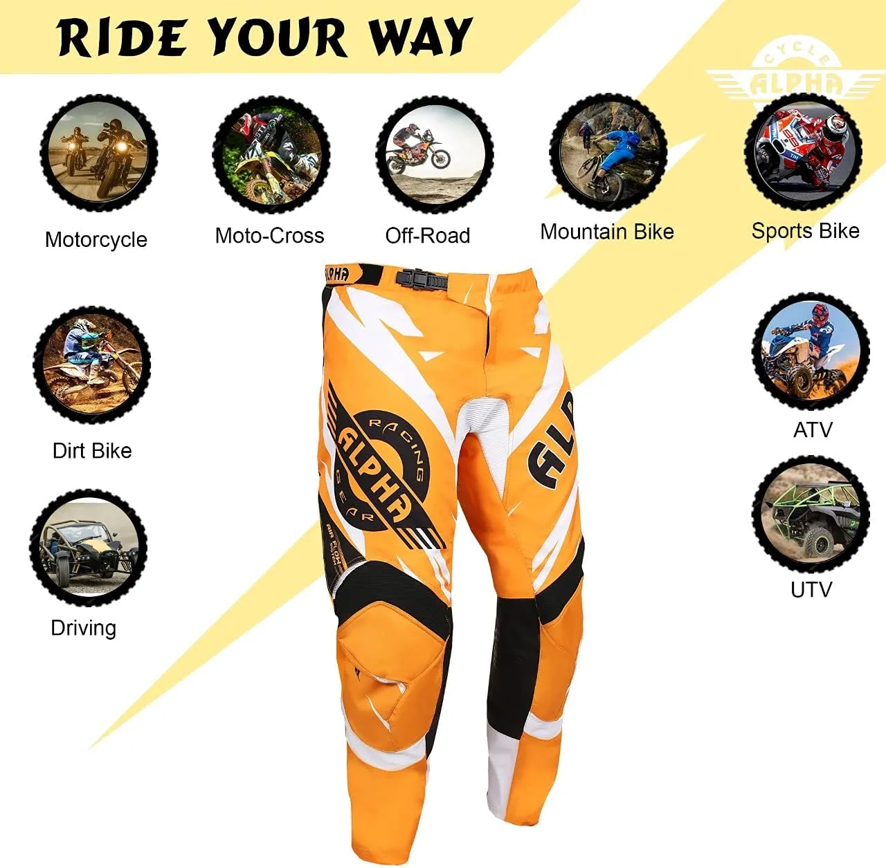 ALPHA CYCLE GEAR Racing Pants (Orange, Waist 36)