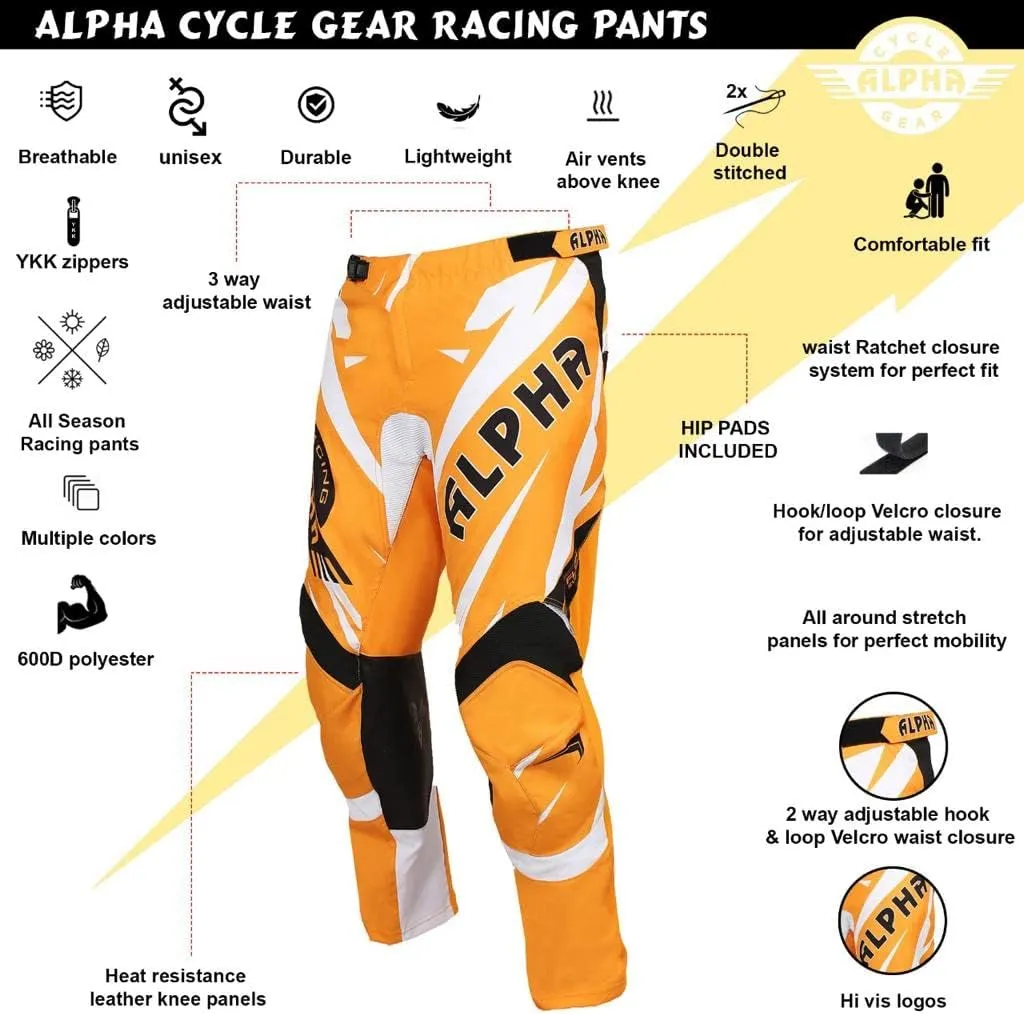ALPHA CYCLE GEAR Racing Pants (Orange, Waist 36)