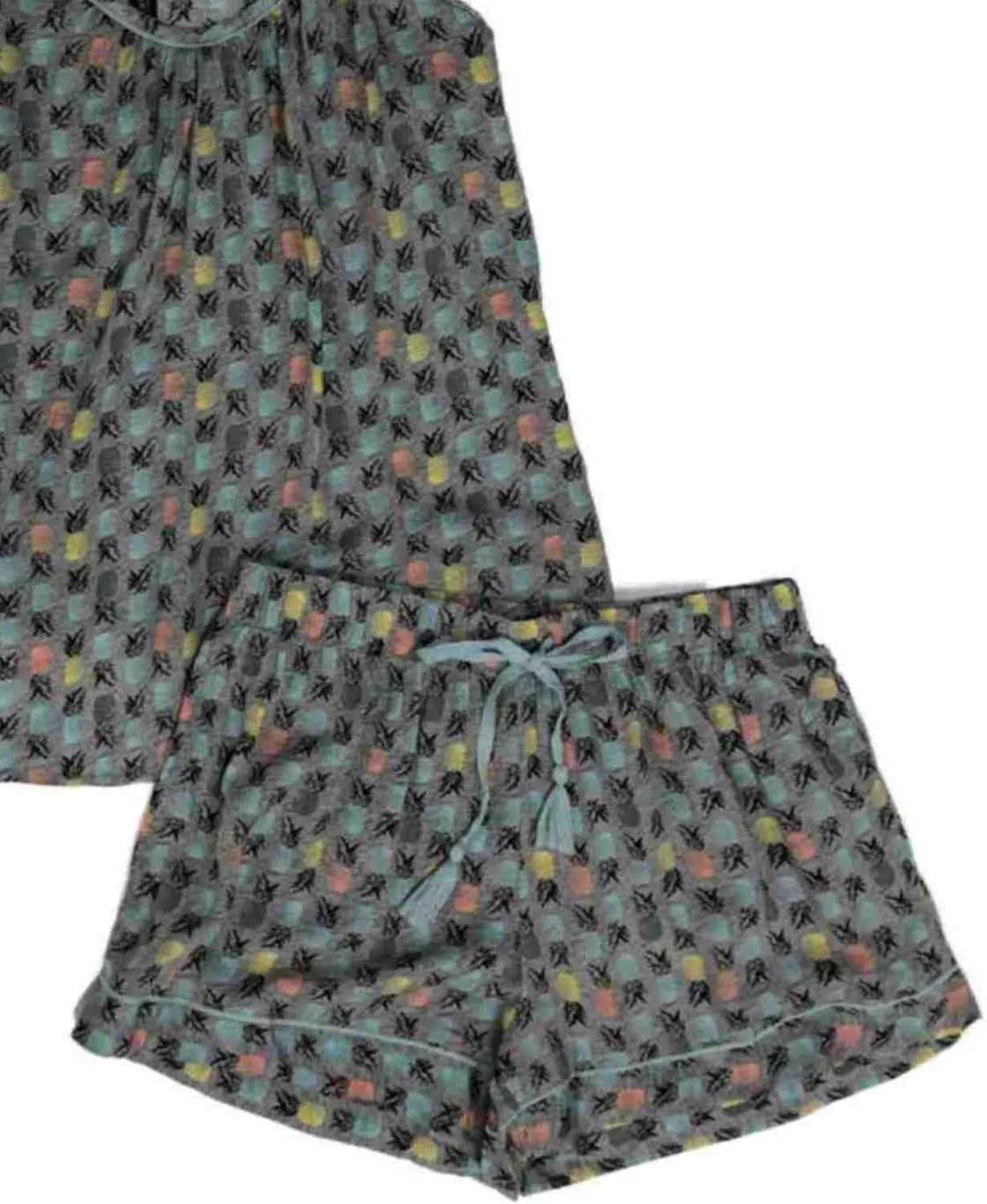 Ambrielle Womens Lightweight Gray Pineapple Pajamas Tank Top & Shorts Set