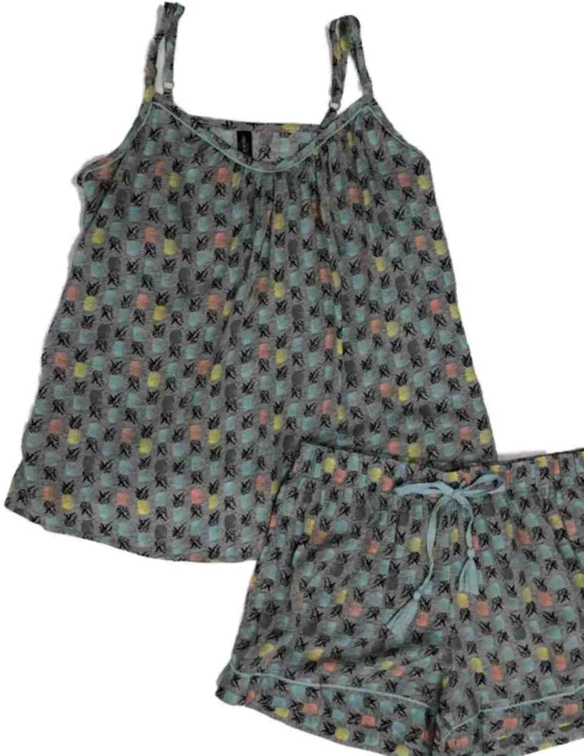 Ambrielle Womens Lightweight Gray Pineapple Pajamas Tank Top & Shorts Set