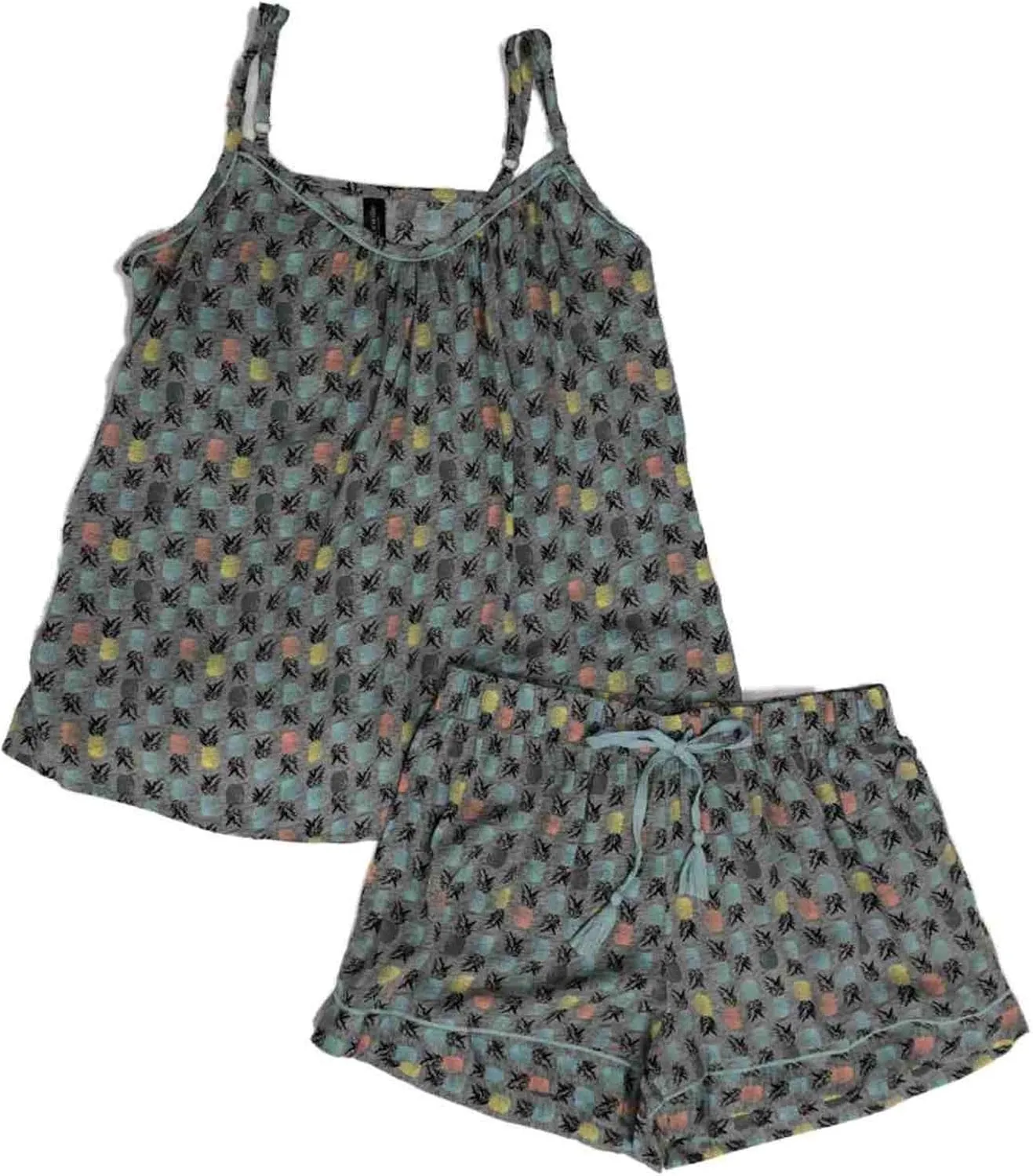 Ambrielle Womens Lightweight Gray Pineapple Pajamas Tank Top & Shorts Set