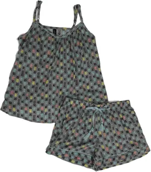 Ambrielle Womens Lightweight Gray Pineapple Pajamas Tank Top & Shorts Set