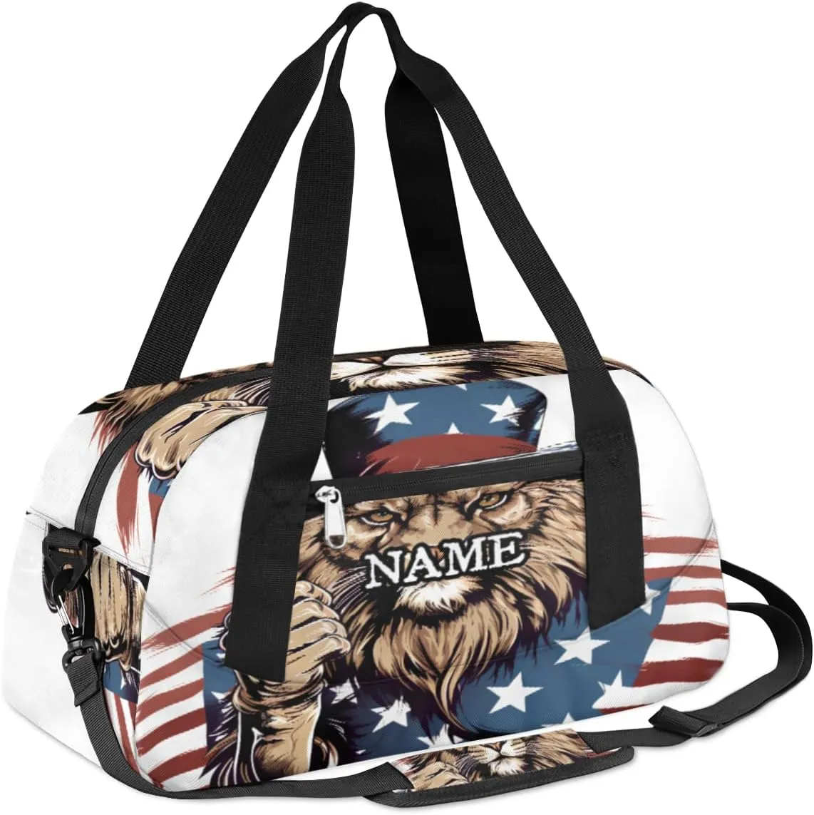 American Fist Lion Patriot Personalized Kids Duffel Bag Custom Gym Sports Duffle Bag Teen Travel Gymnastic Weekender Overnighter Bag Carry on Toe Bag for Boys & Girls