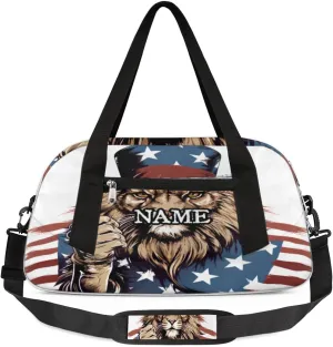 American Fist Lion Patriot Personalized Kids Duffel Bag Custom Gym Sports Duffle Bag Teen Travel Gymnastic Weekender Overnighter Bag Carry on Toe Bag for Boys & Girls