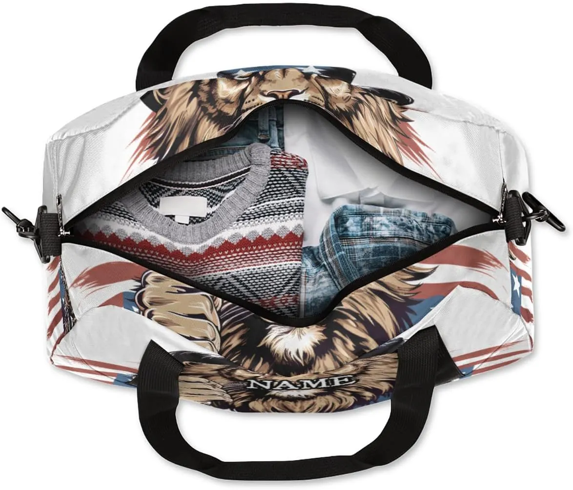 American Fist Lion Patriot Personalized Kids Duffel Bag Custom Gym Sports Duffle Bag Teen Travel Gymnastic Weekender Overnighter Bag Carry on Toe Bag for Boys & Girls