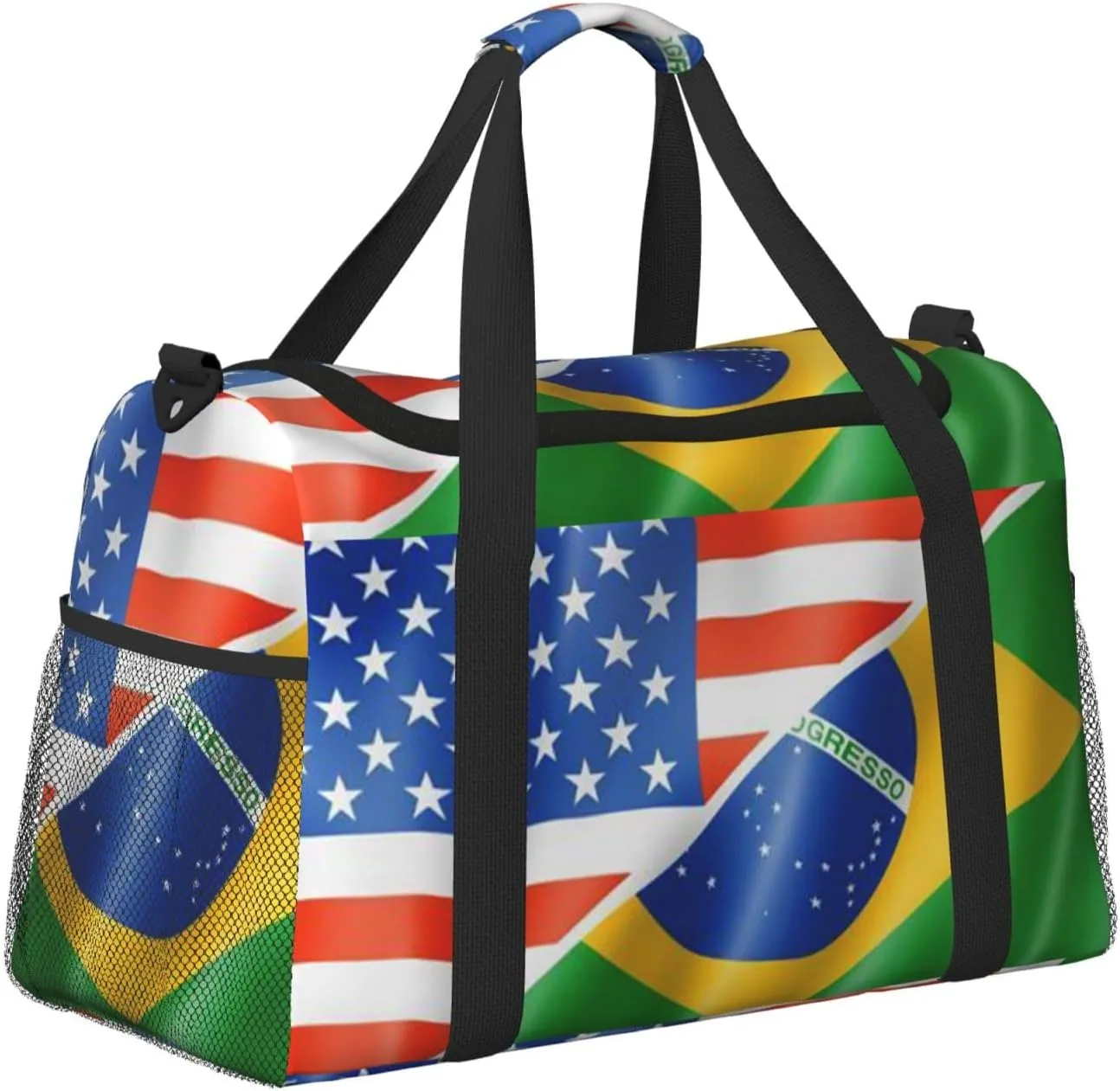 American Flag Brazil Flag Travel Duffel Bag Large Foldable Waterproof Overnight Bag For Beach Swim Bags Pool Sports Gym