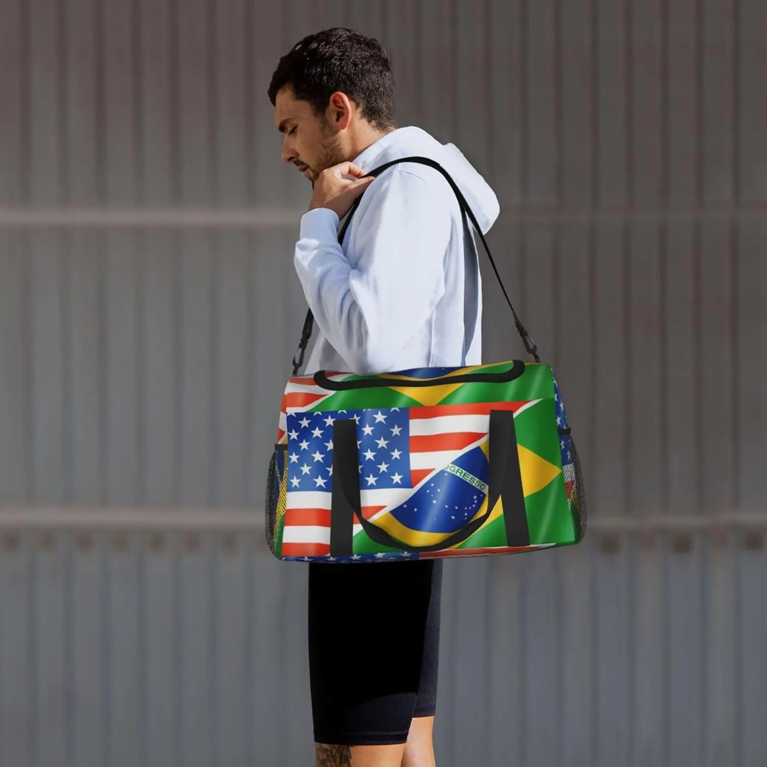 American Flag Brazil Flag Travel Duffel Bag Large Foldable Waterproof Overnight Bag For Beach Swim Bags Pool Sports Gym