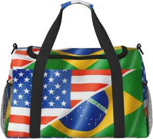 American Flag Brazil Flag Travel Duffel Bag Large Foldable Waterproof Overnight Bag For Beach Swim Bags Pool Sports Gym
