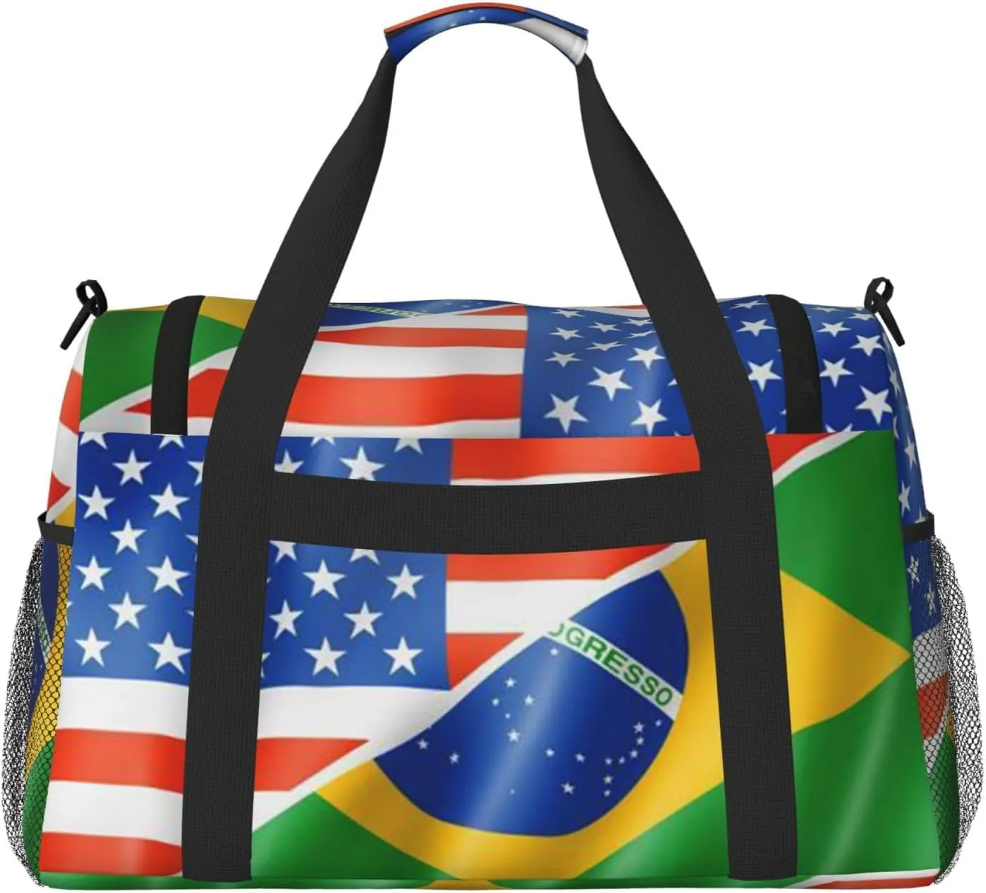 American Flag Brazil Flag Travel Duffel Bag Large Foldable Waterproof Overnight Bag For Beach Swim Bags Pool Sports Gym