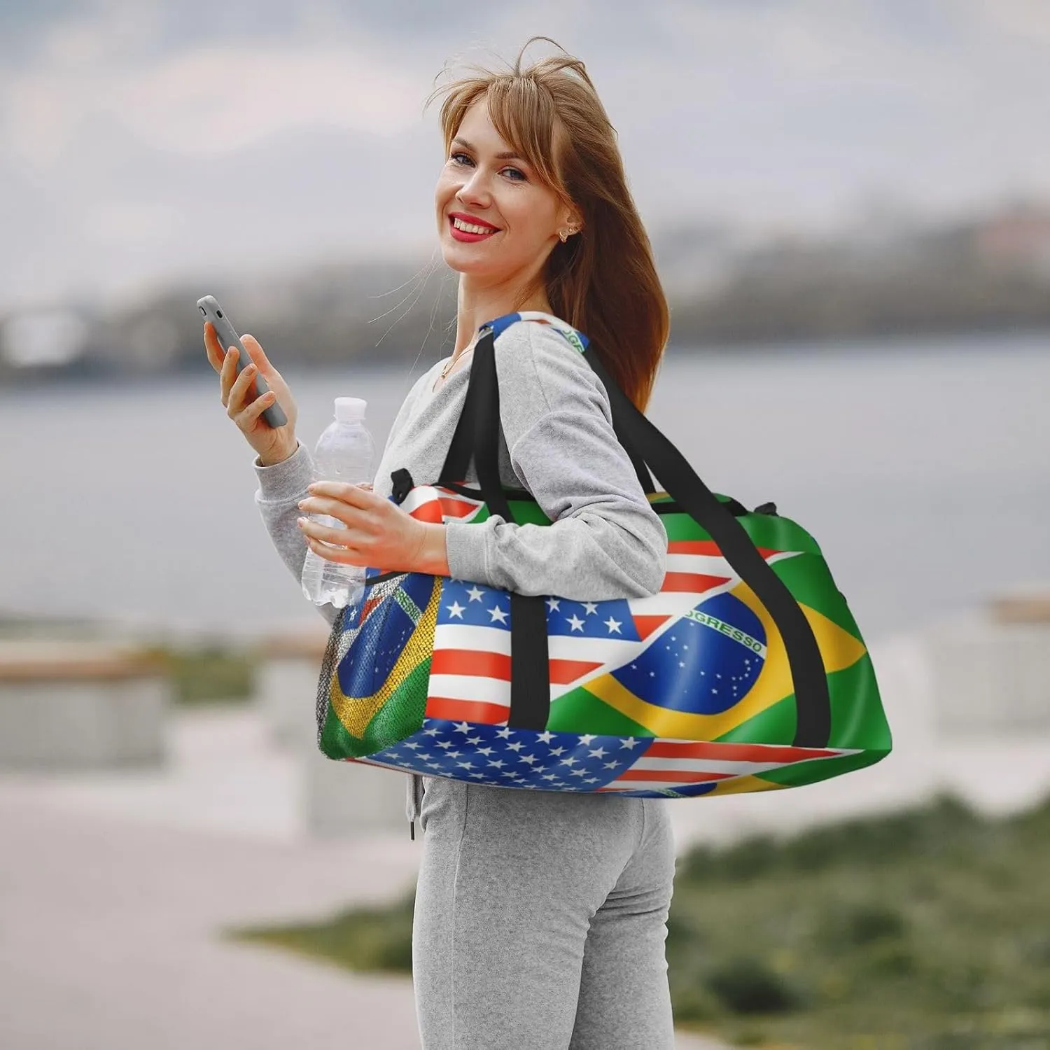 American Flag Brazil Flag Travel Duffel Bag Large Foldable Waterproof Overnight Bag For Beach Swim Bags Pool Sports Gym