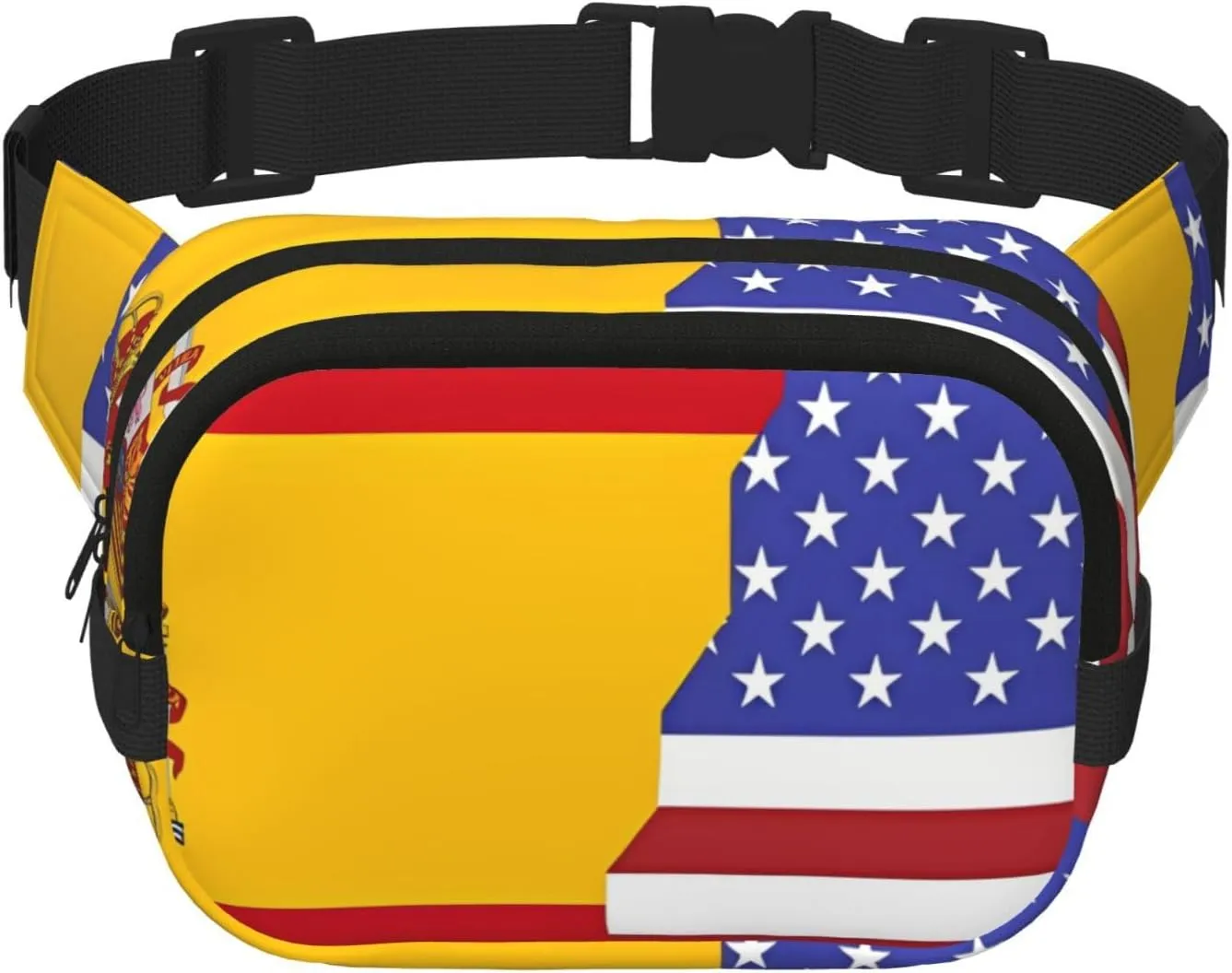 American Spain Flag Fitness travel shoulder bag, fashionable and casual waist bag, square double-layer waist bag