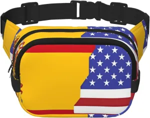 American Spain Flag Fitness travel shoulder bag, fashionable and casual waist bag, square double-layer waist bag