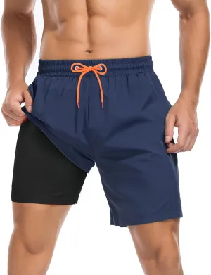 American Trends Mens Swim Trunks with Compression Liner Board Shorts for Men Quick Dry Swimsuits Bathing Suit Swimwear M-XXL