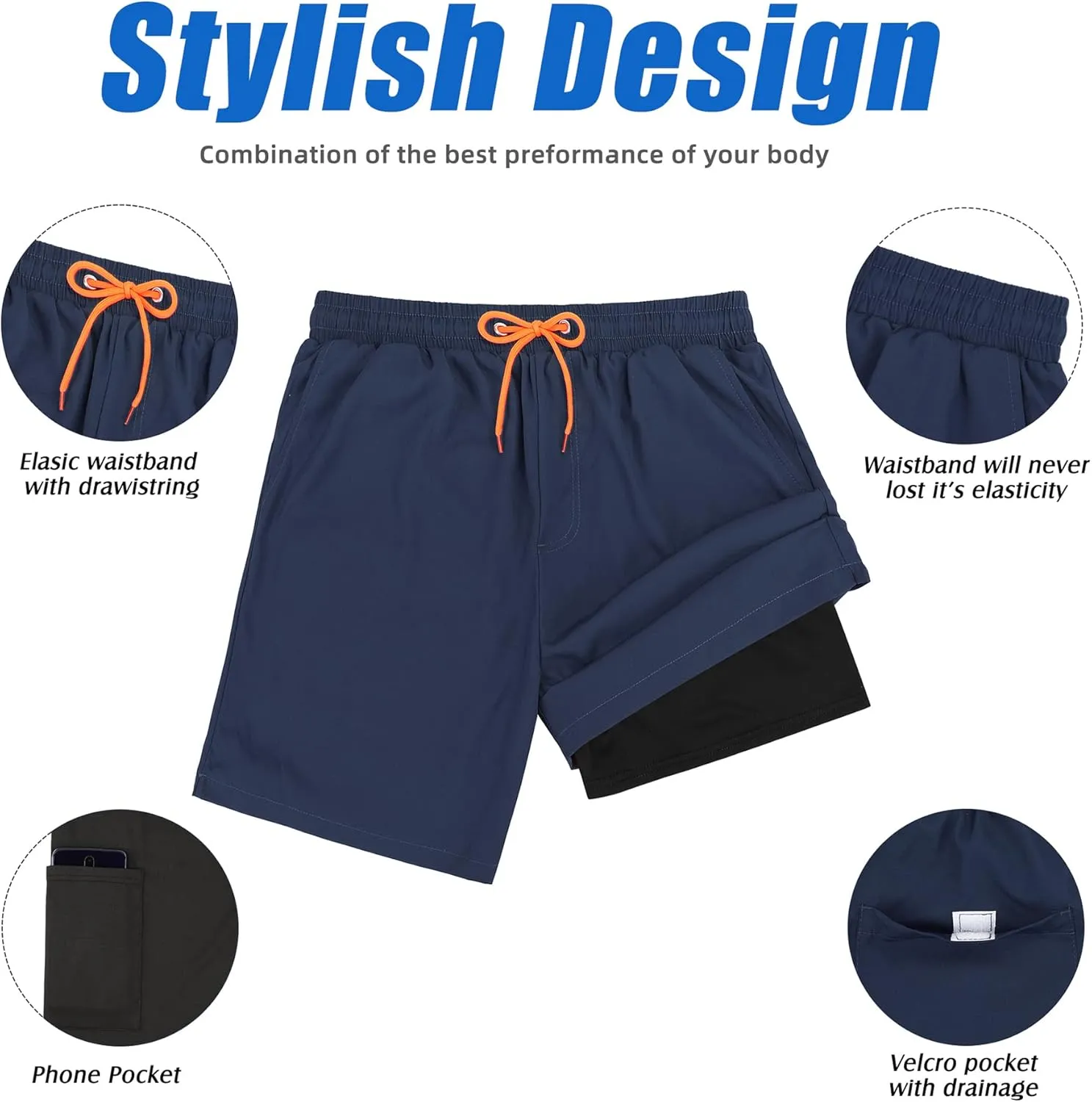American Trends Mens Swim Trunks with Compression Liner Board Shorts for Men Quick Dry Swimsuits Bathing Suit Swimwear M-XXL