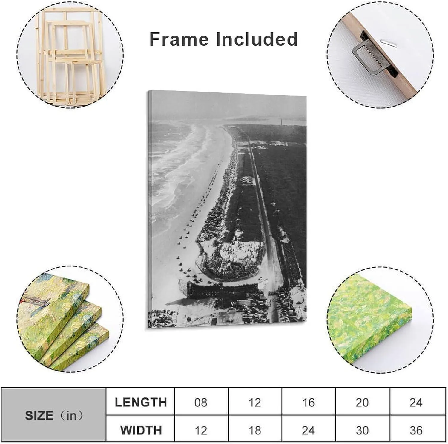 An Aerial View of The Old Beach Race Course at Daytona Beach Canvas Wall Art Posters For Room Aesthetic And Decor Poster For Bedroom Living Room Bathroom Kitchen Office Decor 12x18inch(30x45cm) Frame-