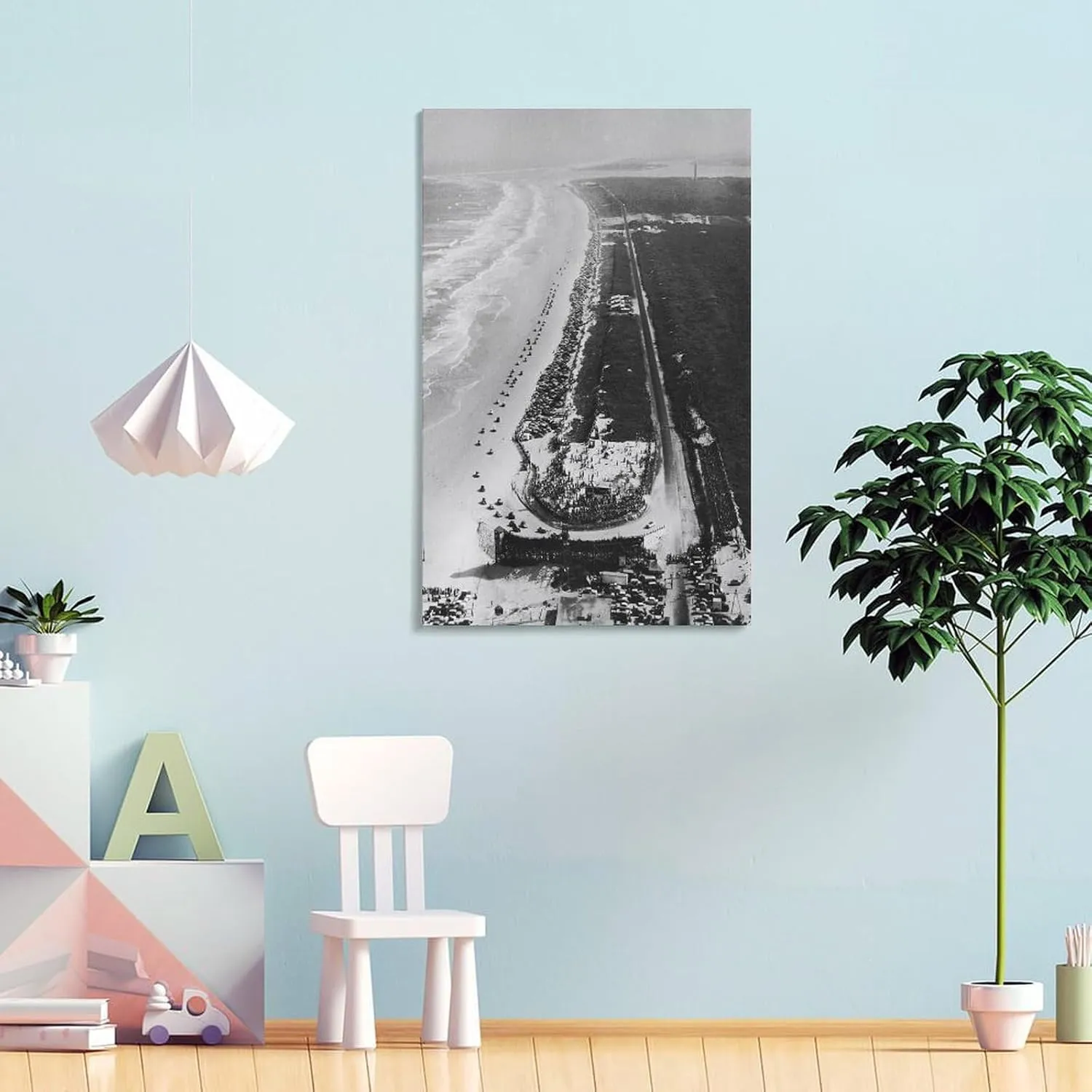 An Aerial View of The Old Beach Race Course at Daytona Beach Canvas Wall Art Posters For Room Aesthetic And Decor Poster For Bedroom Living Room Bathroom Kitchen Office Decor 12x18inch(30x45cm) Frame-