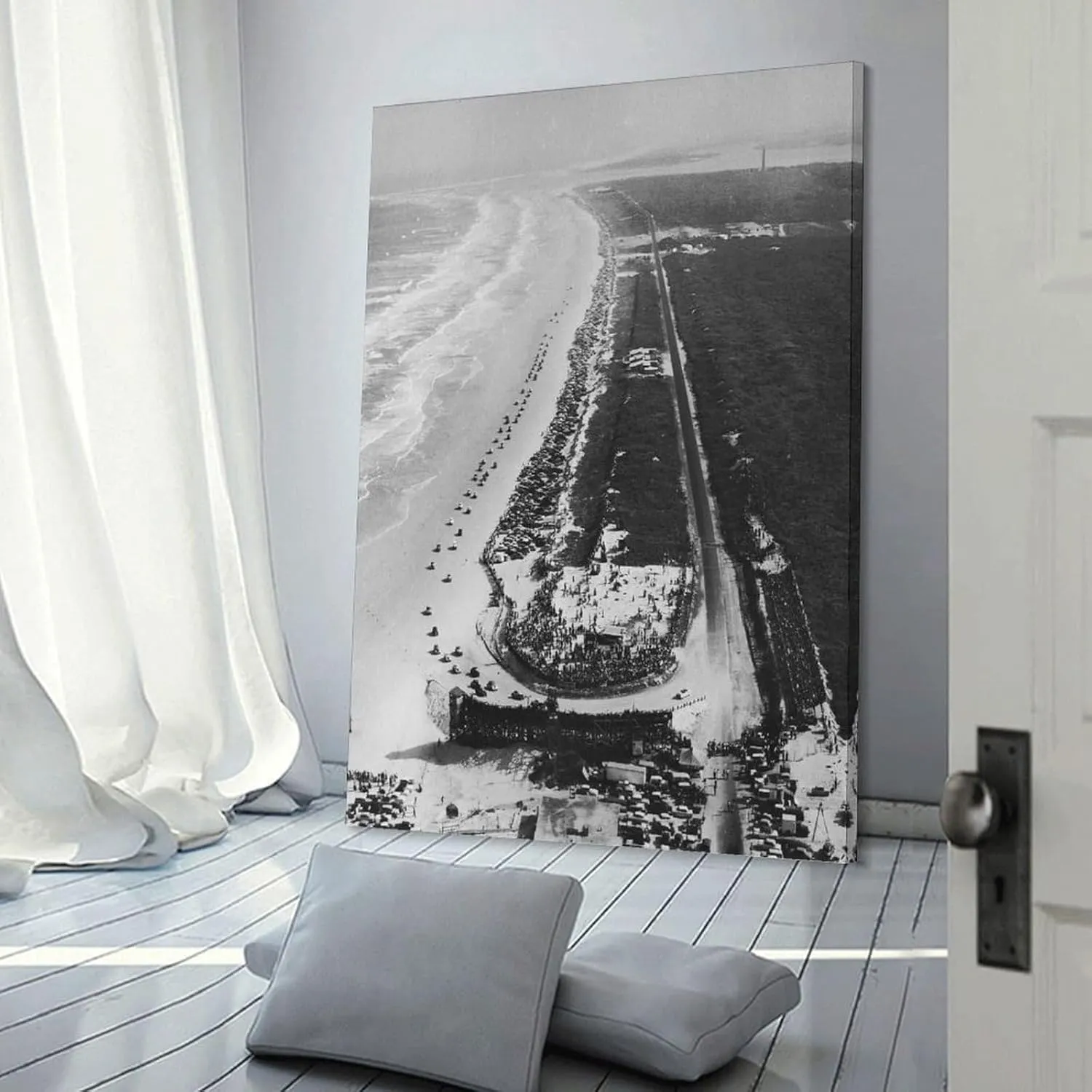 An Aerial View of The Old Beach Race Course at Daytona Beach Canvas Wall Art Posters For Room Aesthetic And Decor Poster For Bedroom Living Room Bathroom Kitchen Office Decor 12x18inch(30x45cm) Frame-