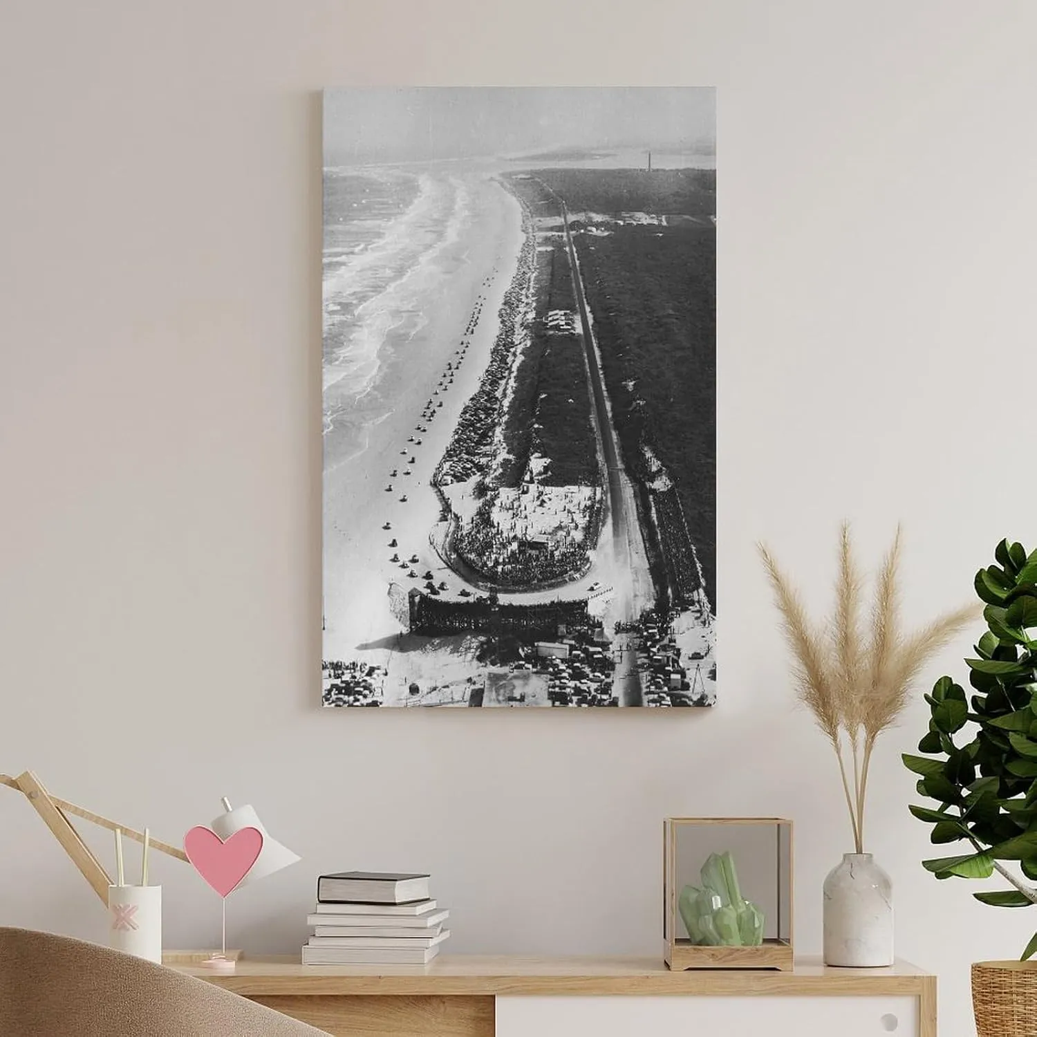 An Aerial View of The Old Beach Race Course at Daytona Beach Canvas Wall Art Posters For Room Aesthetic And Decor Poster For Bedroom Living Room Bathroom Kitchen Office Decor 12x18inch(30x45cm) Frame-