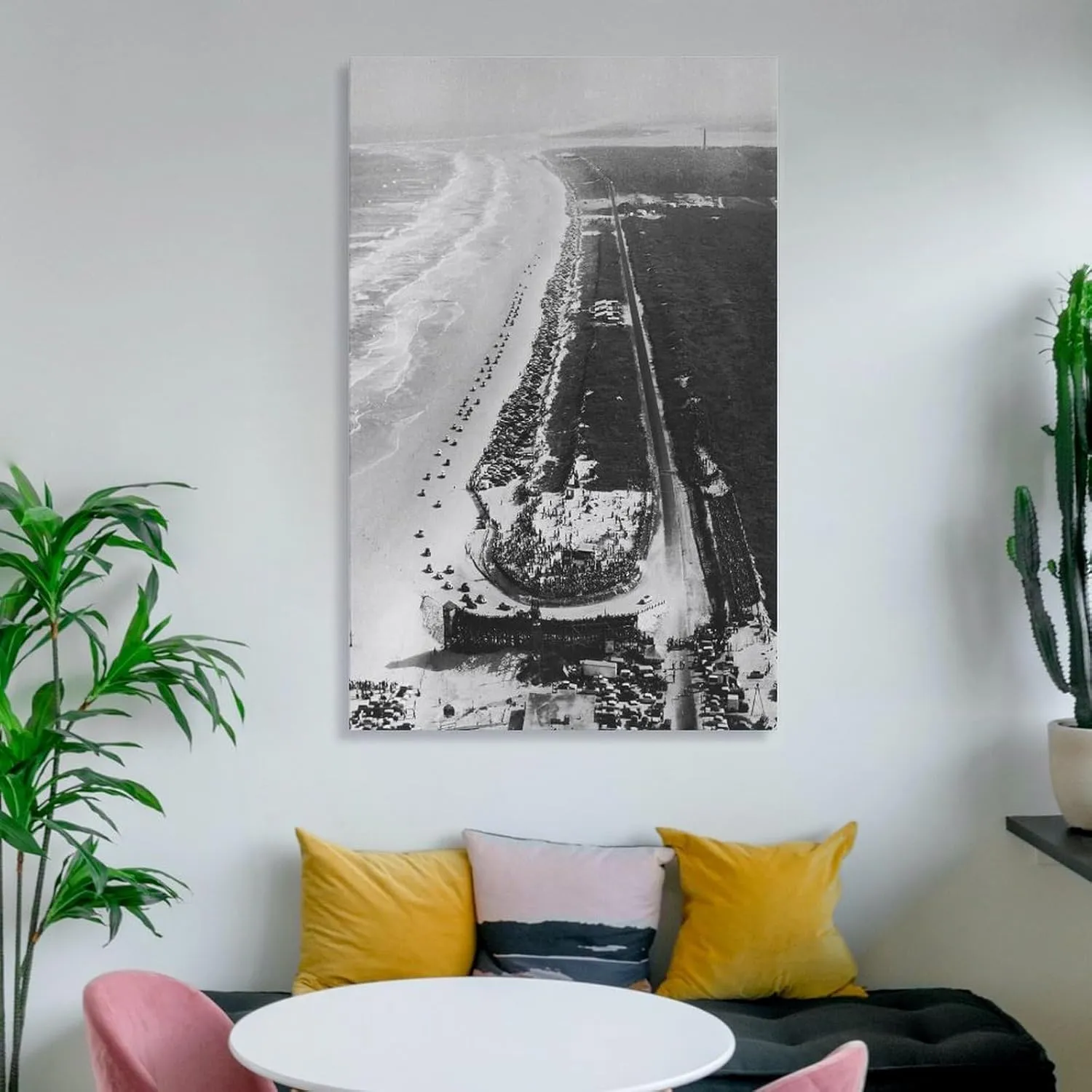 An Aerial View of The Old Beach Race Course at Daytona Beach Canvas Wall Art Posters For Room Aesthetic And Decor Poster For Bedroom Living Room Bathroom Kitchen Office Decor 12x18inch(30x45cm) Frame-