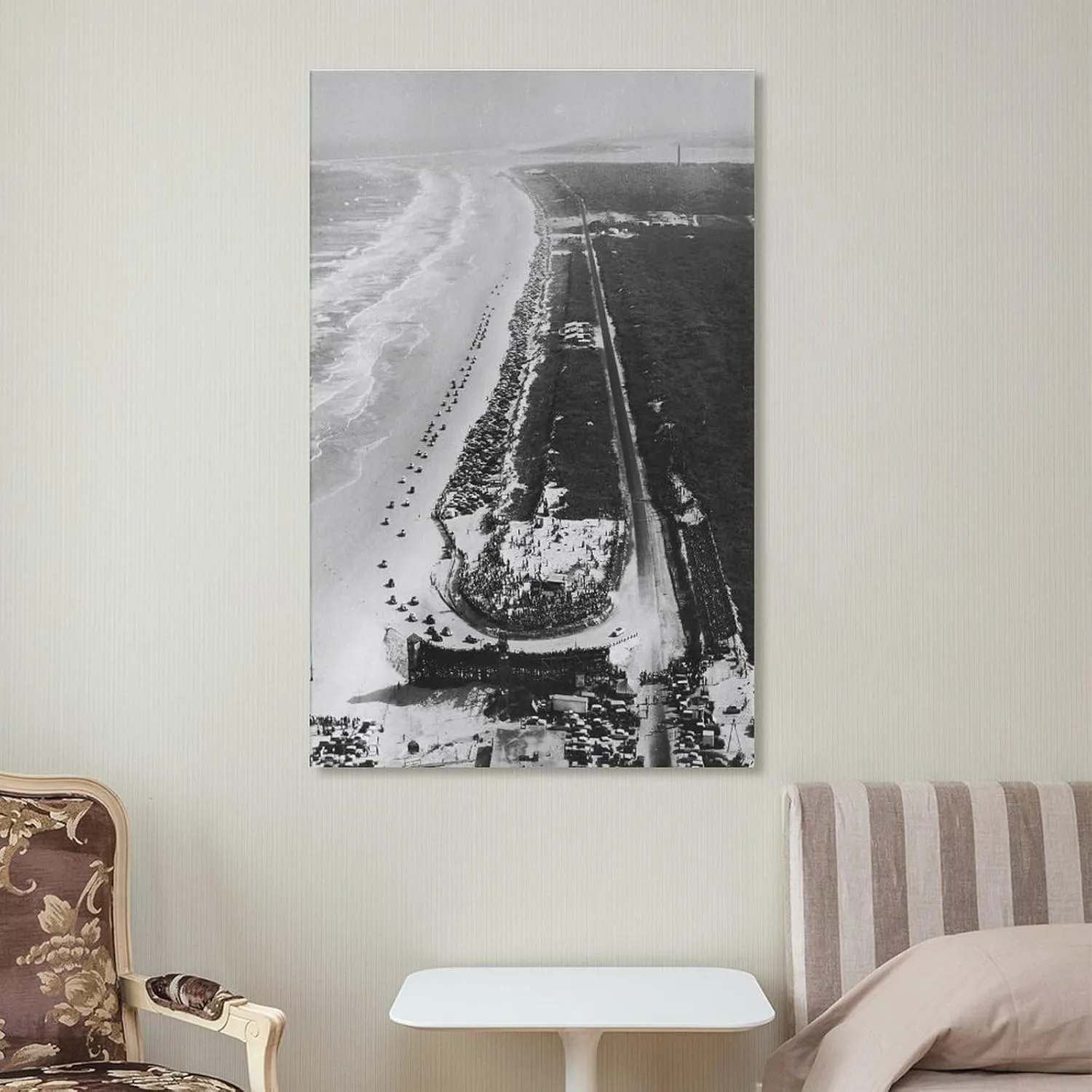 An Aerial View of The Old Beach Race Course at Daytona Beach Canvas Wall Art Posters For Room Aesthetic And Decor Poster For Bedroom Living Room Bathroom Kitchen Office Decor 12x18inch(30x45cm) Frame-