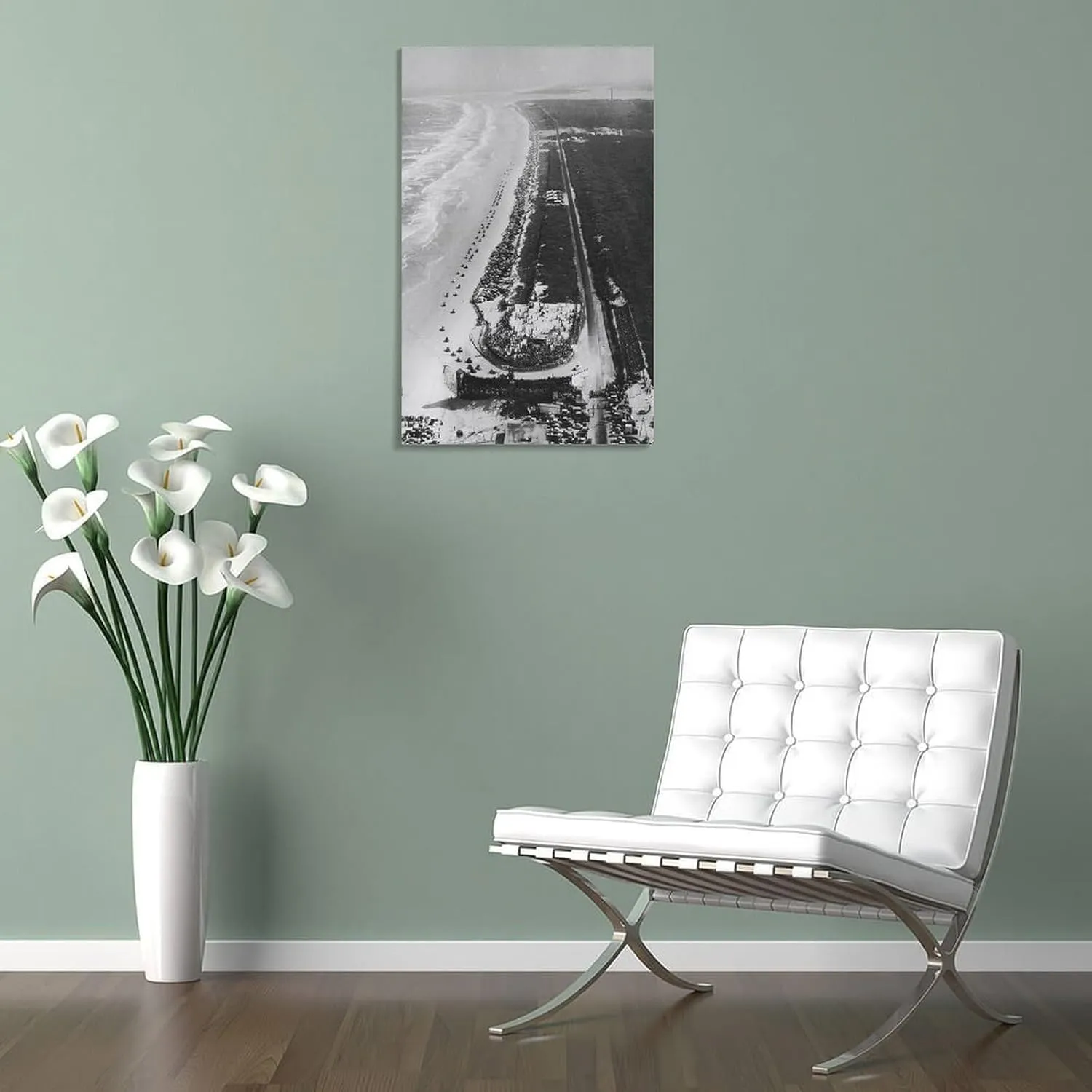 An Aerial View of The Old Beach Race Course at Daytona Beach Canvas Wall Art Posters For Room Aesthetic And Decor Poster For Bedroom Living Room Bathroom Kitchen Office Decor 12x18inch(30x45cm) Frame-