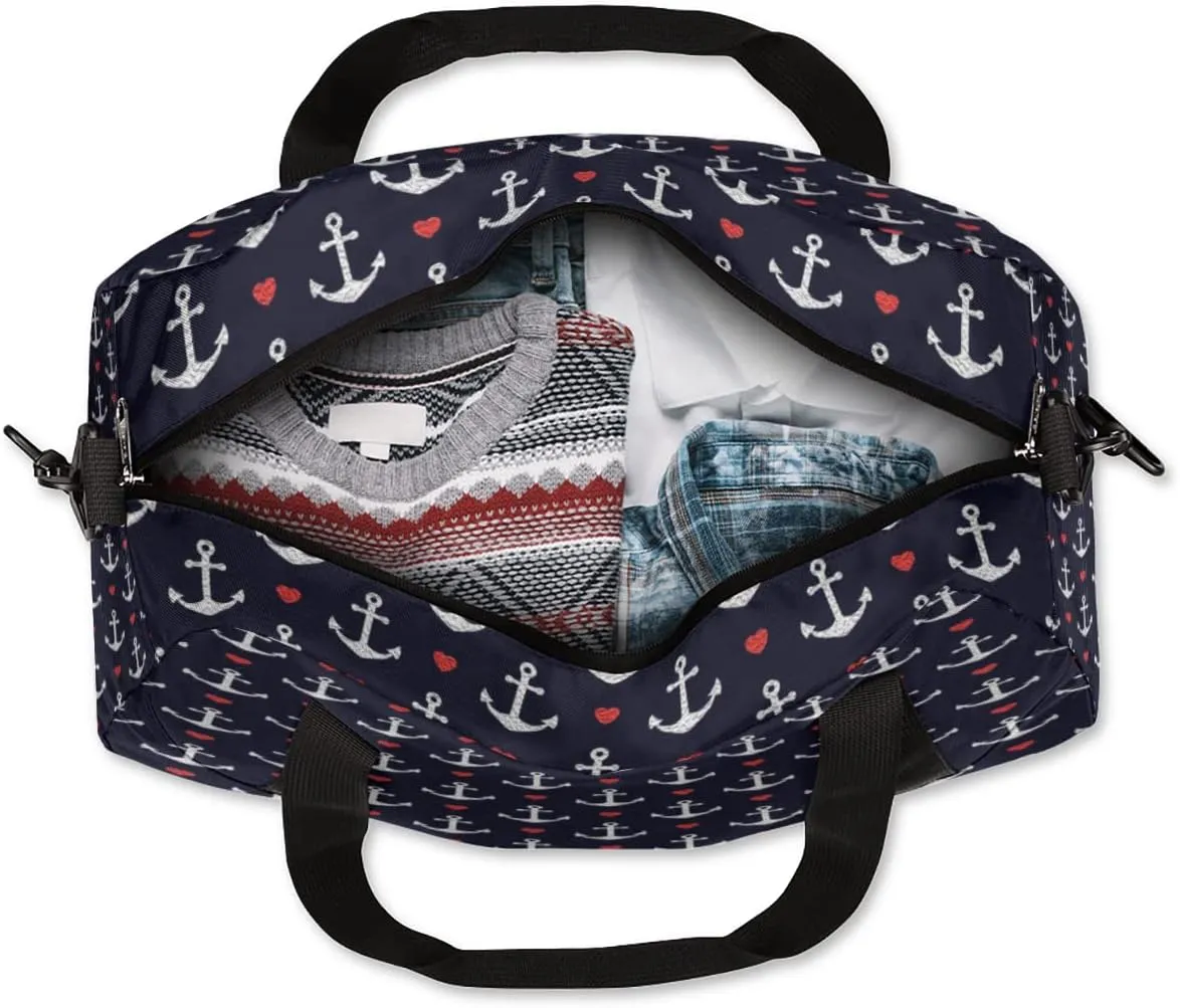 Anchors Hearts Nautical Theme Kids Duffel Bag for Girls Boys Teens, Oil Painting Dance Bag Overnight Small Duffel Bag Carry On Weekend Sports Gym Travel Bag for School Practice Gymnastics Ballet
