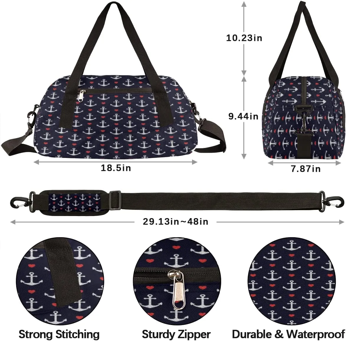 Anchors Hearts Nautical Theme Kids Duffel Bag for Girls Boys Teens, Oil Painting Dance Bag Overnight Small Duffel Bag Carry On Weekend Sports Gym Travel Bag for School Practice Gymnastics Ballet