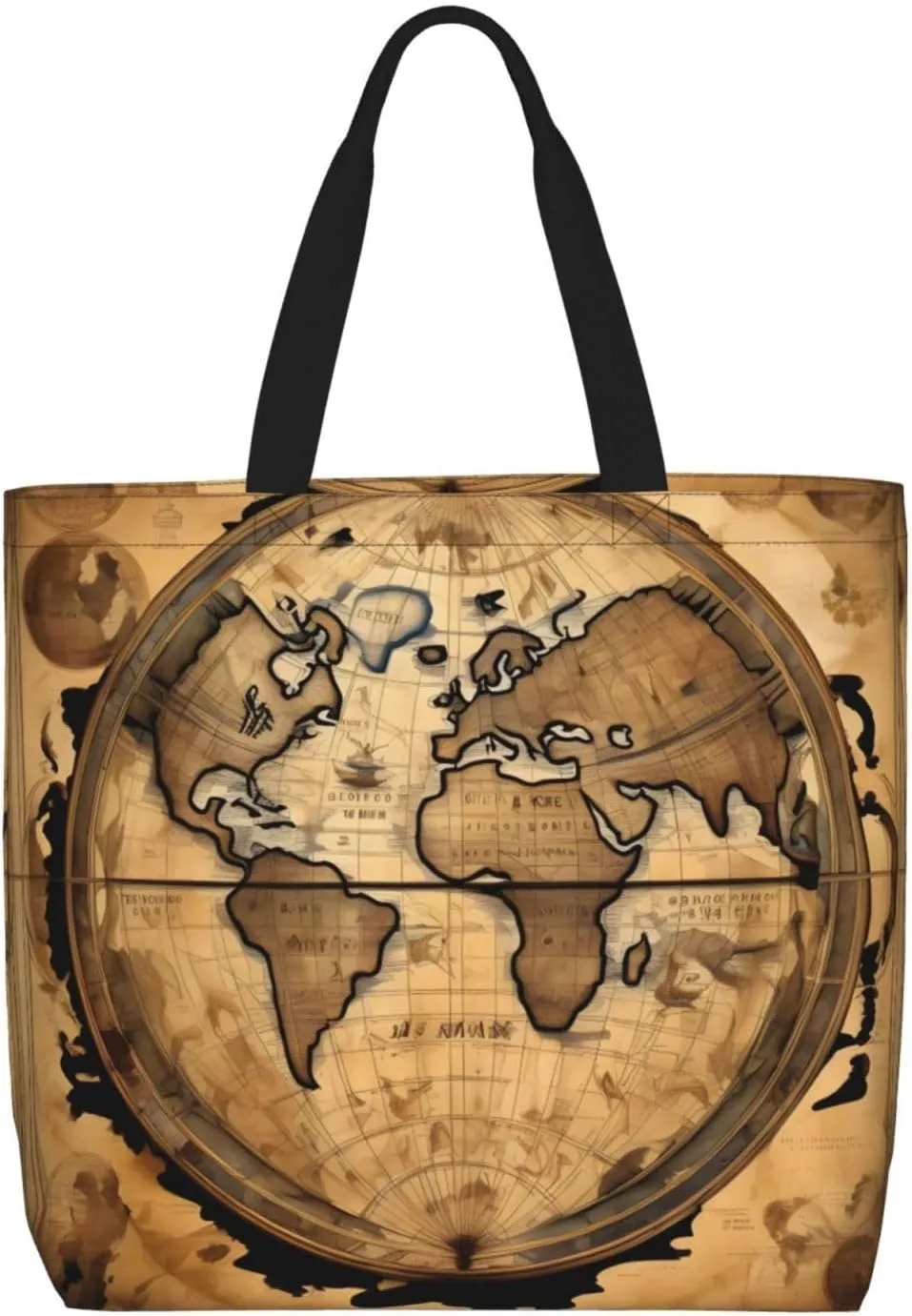 Ancient Map World Globe Print Tote Bag For Women Shoulde Bag Handbag Reusable Grocery Bags For Office,Shopping,Travel