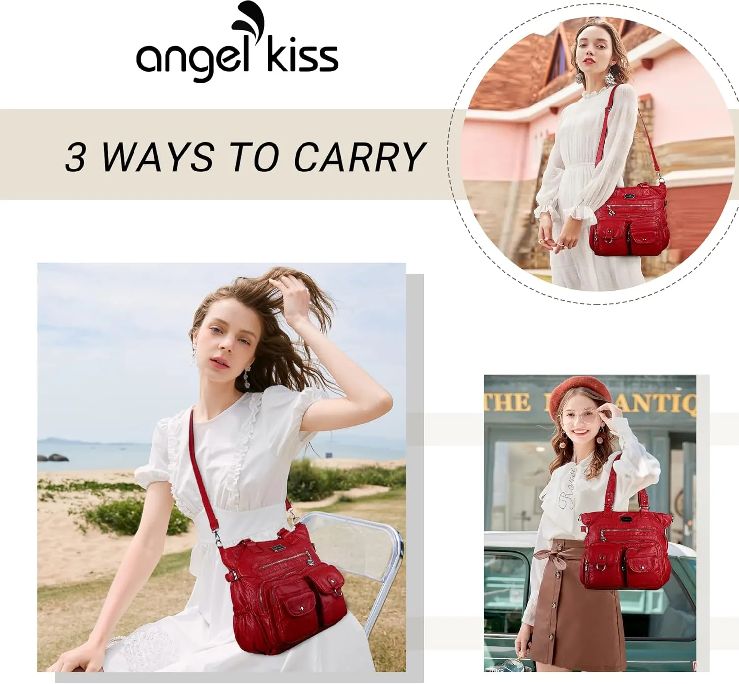 Angelkiss Purses Handbags for Women PU Tote Satchel Bags for Women Pockets Shoulder Bags…
