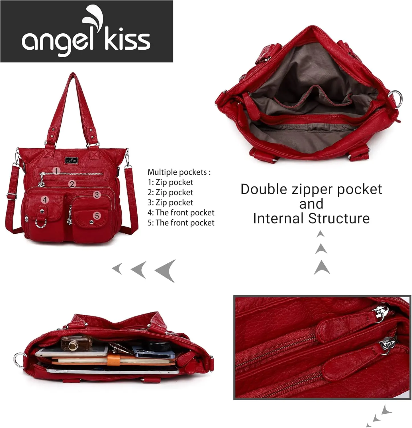 Angelkiss Purses Handbags for Women PU Tote Satchel Bags for Women Pockets Shoulder Bags…