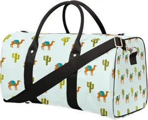Animal Camel Cactus Travel Duffel Bag, Foldable Sport Gym Tote Bag, Waterproof Weekender Overnight Bag with Shoulder Strap, Carry On Luggage Handbag for Men and Women