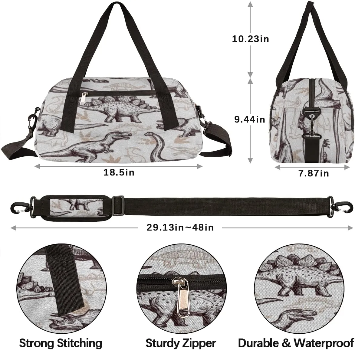 Animal Dinosaurs Kids Duffel Bag for Girls Boys Teens, Oil Painting Dance Bag Overnight Small Duffel Bag Carry On Weekend Sports Gym Travel Bag for School Practice Gymnastics Ballet