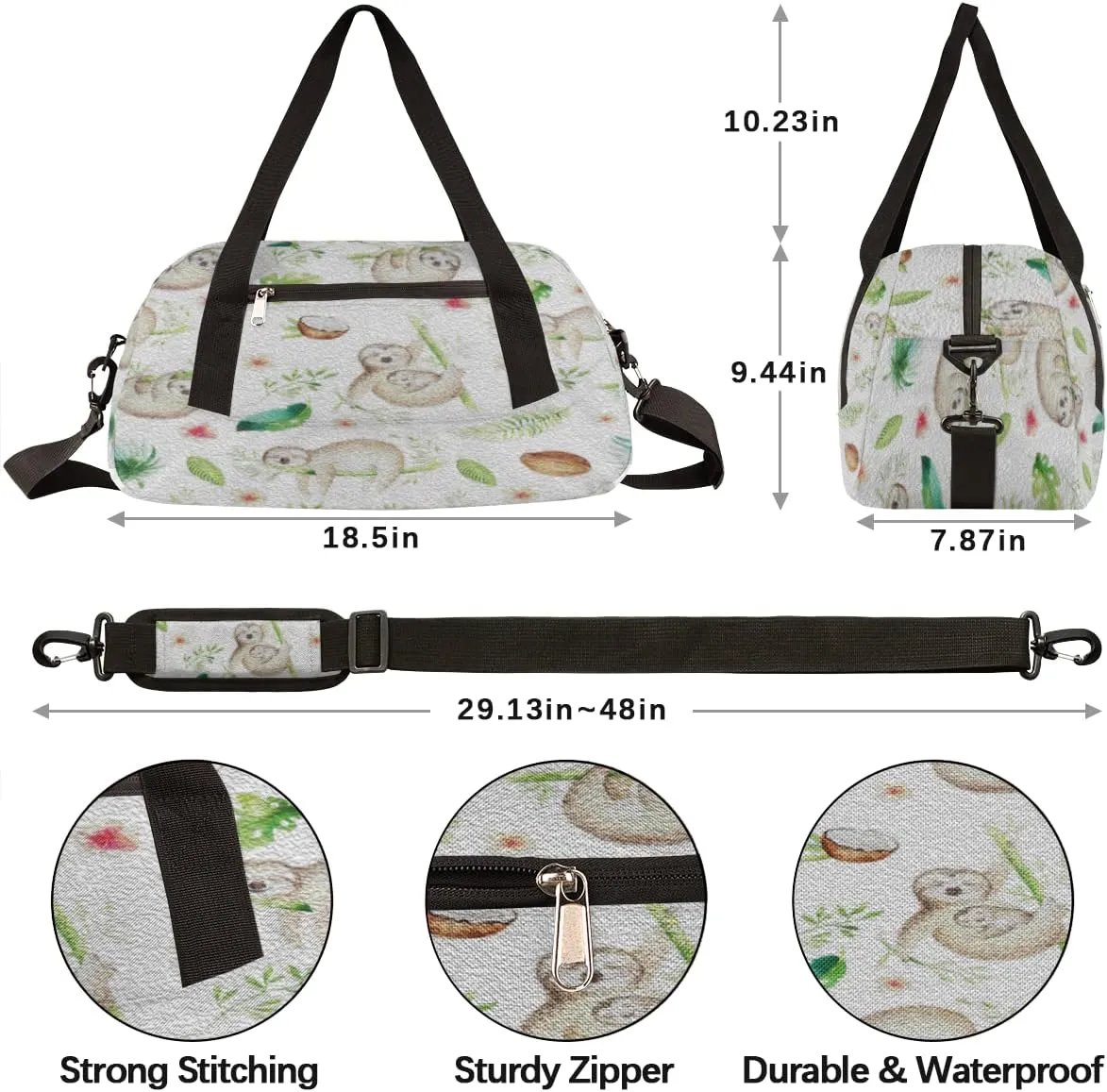 Animal Sloth Coconut Leaves Kids Duffel Bag for Girls Boys Teens, Oil Painting Dance Bag Overnight Small Duffel Bag Carry On Weekend Sports Gym Travel Bag for School Practice Gymnastics Ballet