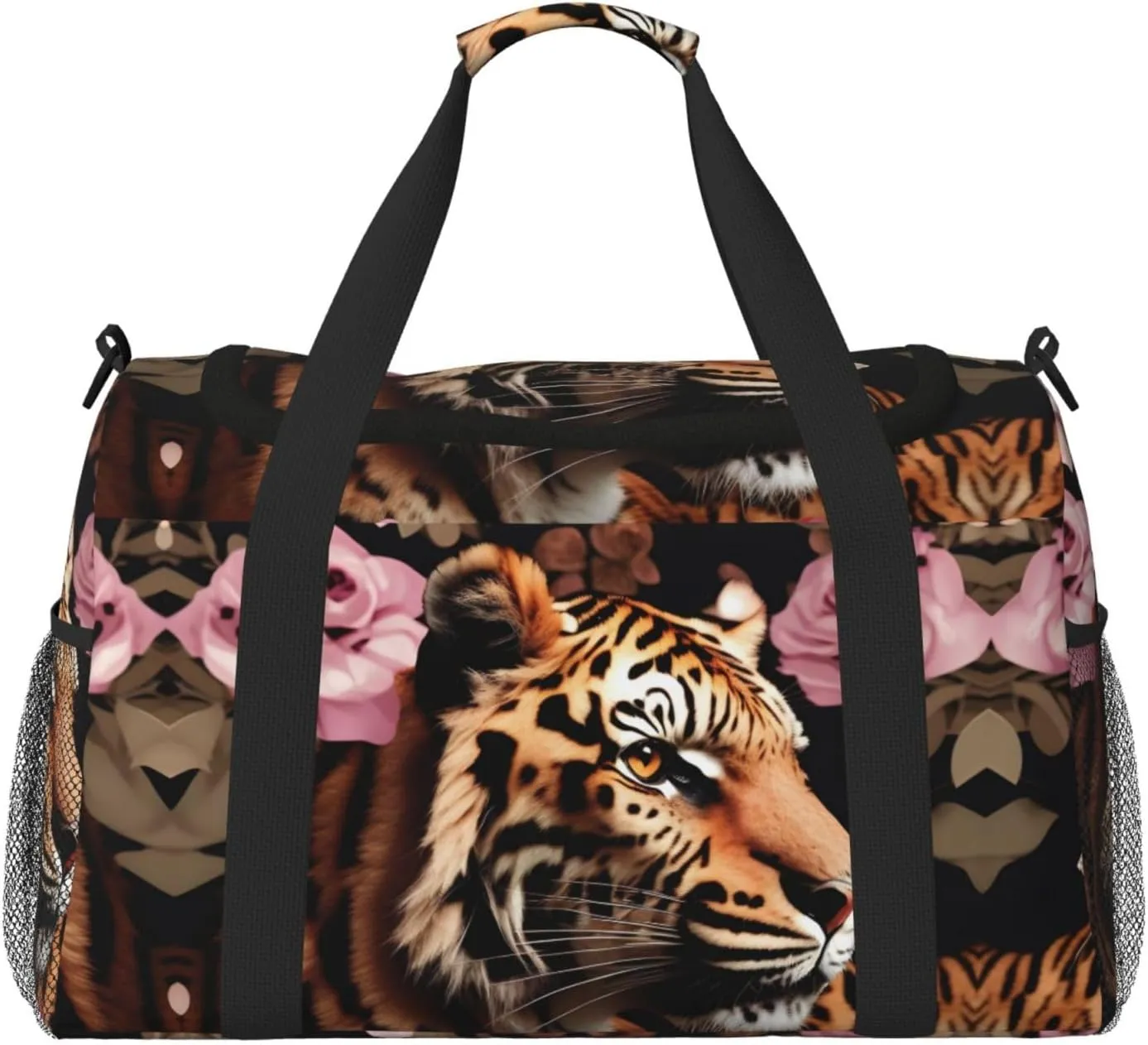 animal Tiger Leopard Print Rose Flower print Weekender Overnight Carry On Bag Gym Luggage Bag Duffel Bag for Travel Women