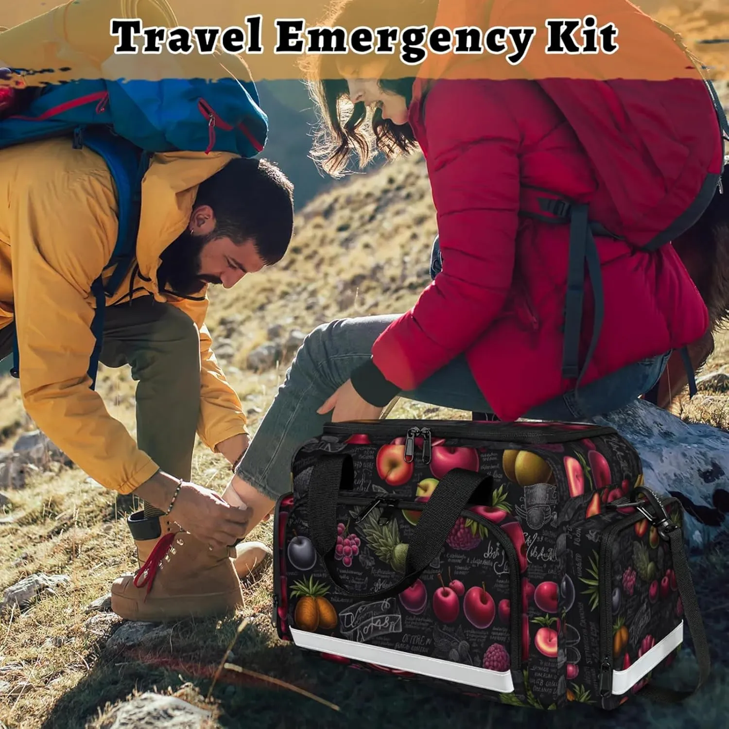 Anti-Scratch Duffle Bag for Travel 25x17.7x11.2 Inch - Waterproof Duffel Bag for Camping Fitness, Durable EMS Gear for First Responders Fruits Theme