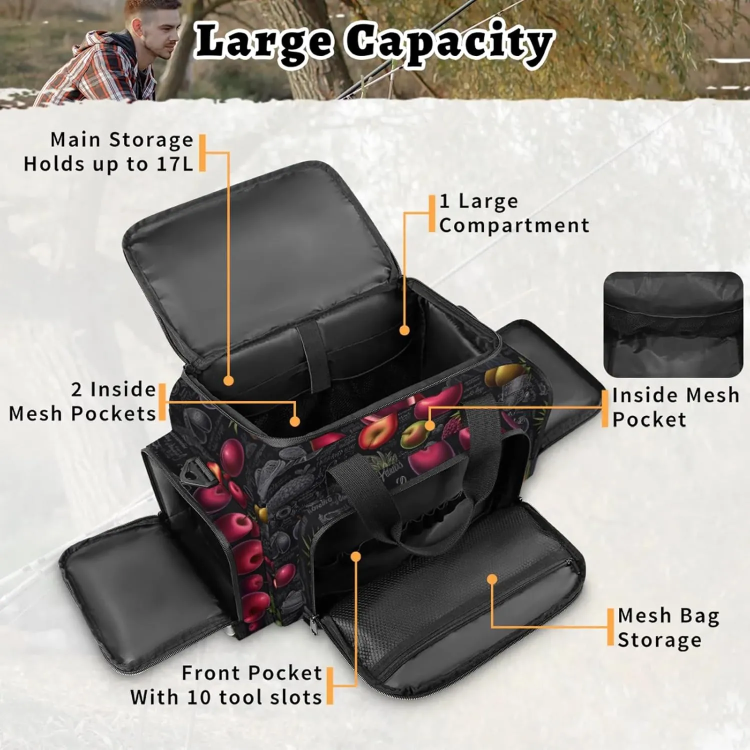 Anti-Scratch Duffle Bag for Travel 25x17.7x11.2 Inch - Waterproof Duffel Bag for Camping Fitness, Durable EMS Gear for First Responders Fruits Theme