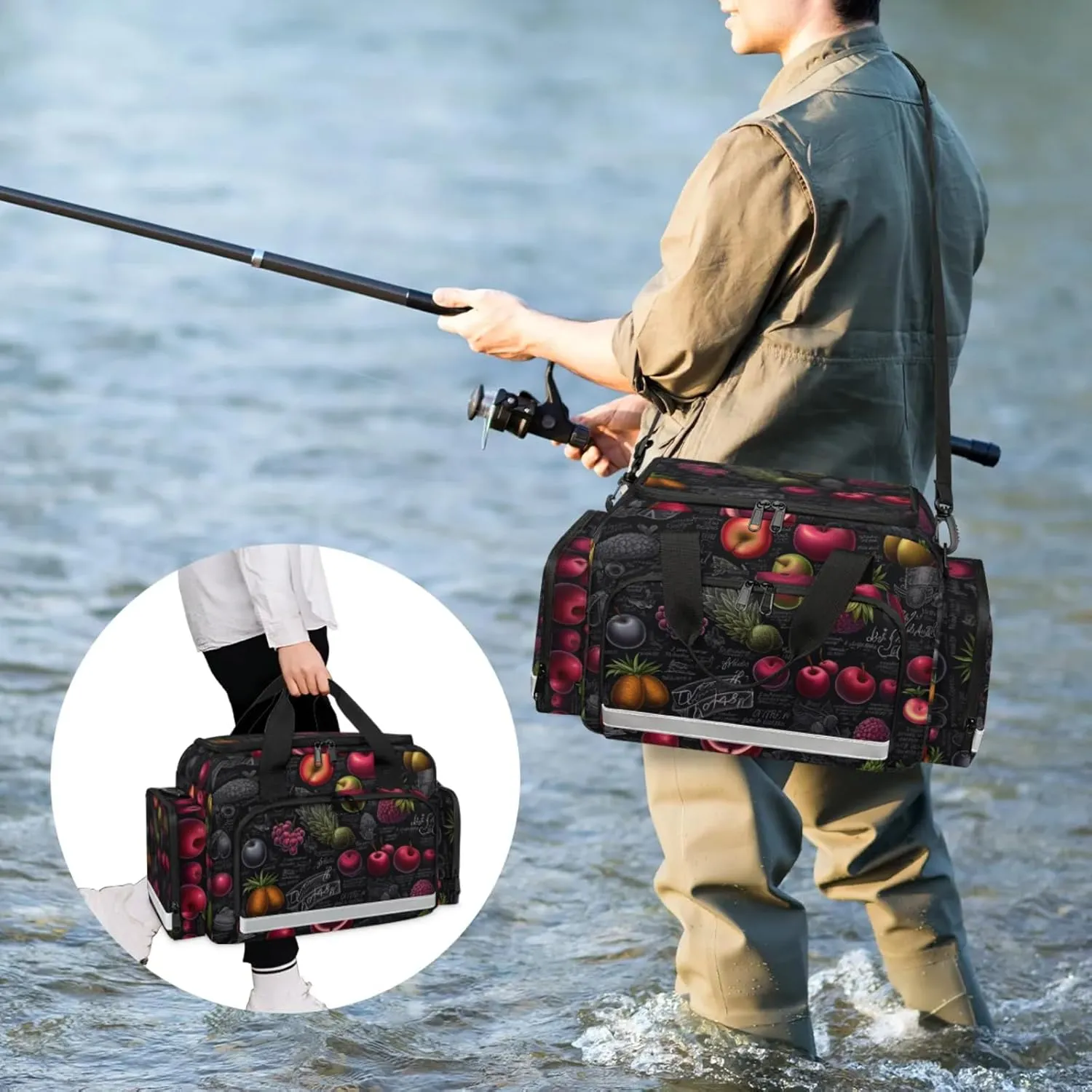 Anti-Scratch Duffle Bag for Travel 25x17.7x11.2 Inch - Waterproof Duffel Bag for Camping Fitness, Durable EMS Gear for First Responders Fruits Theme