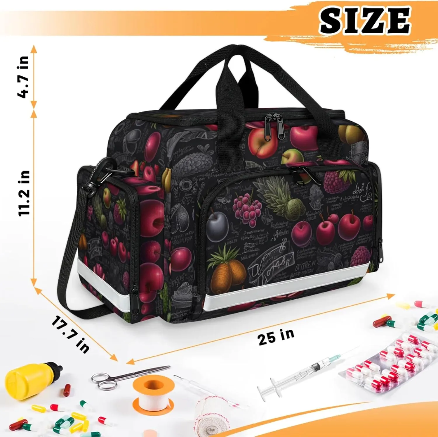 Anti-Scratch Duffle Bag for Travel 25x17.7x11.2 Inch - Waterproof Duffel Bag for Camping Fitness, Durable EMS Gear for First Responders Fruits Theme