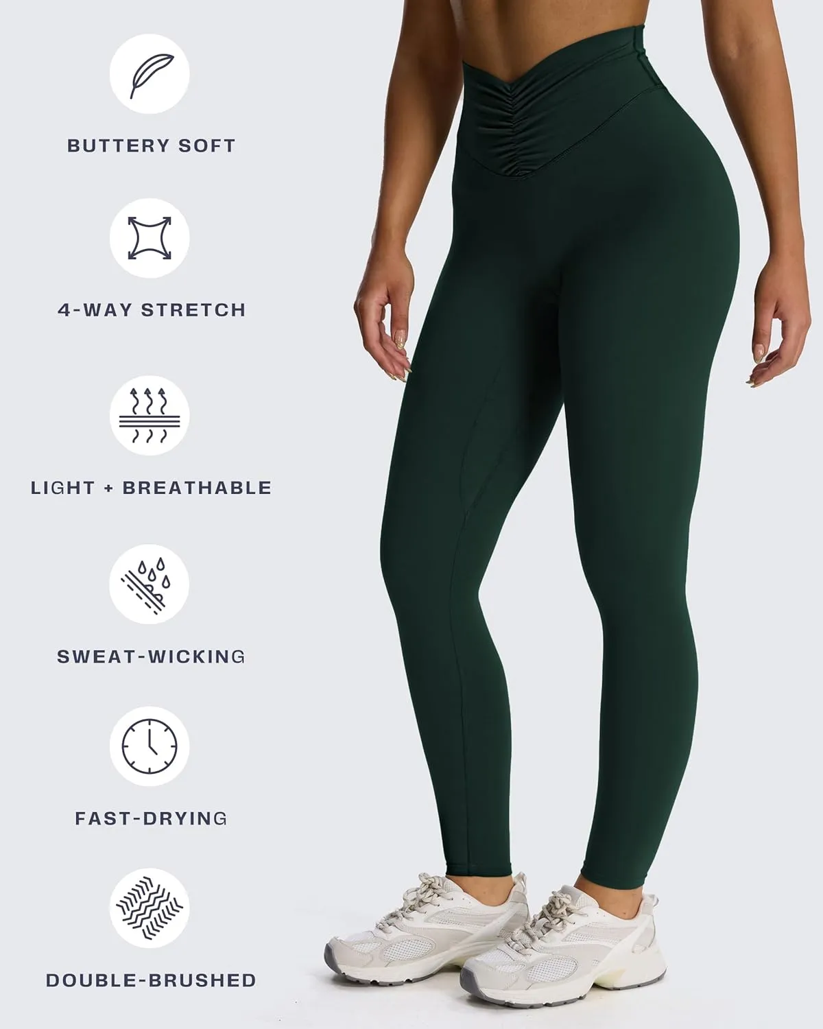 Aoxjox High Waisted Workout Leggings for Women Hidden Scrunch V Waist Front Illusion Ruched Athletic Yoga Pants 26"