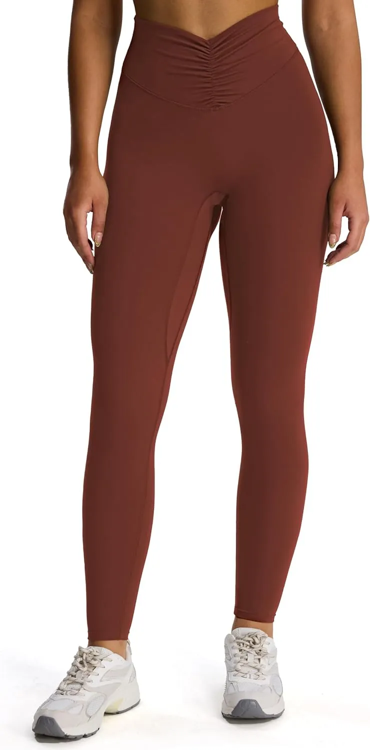 Aoxjox High Waisted Workout Leggings for Women Hidden Scrunch V Waist Front Illusion Ruched Athletic Yoga Pants 26"
