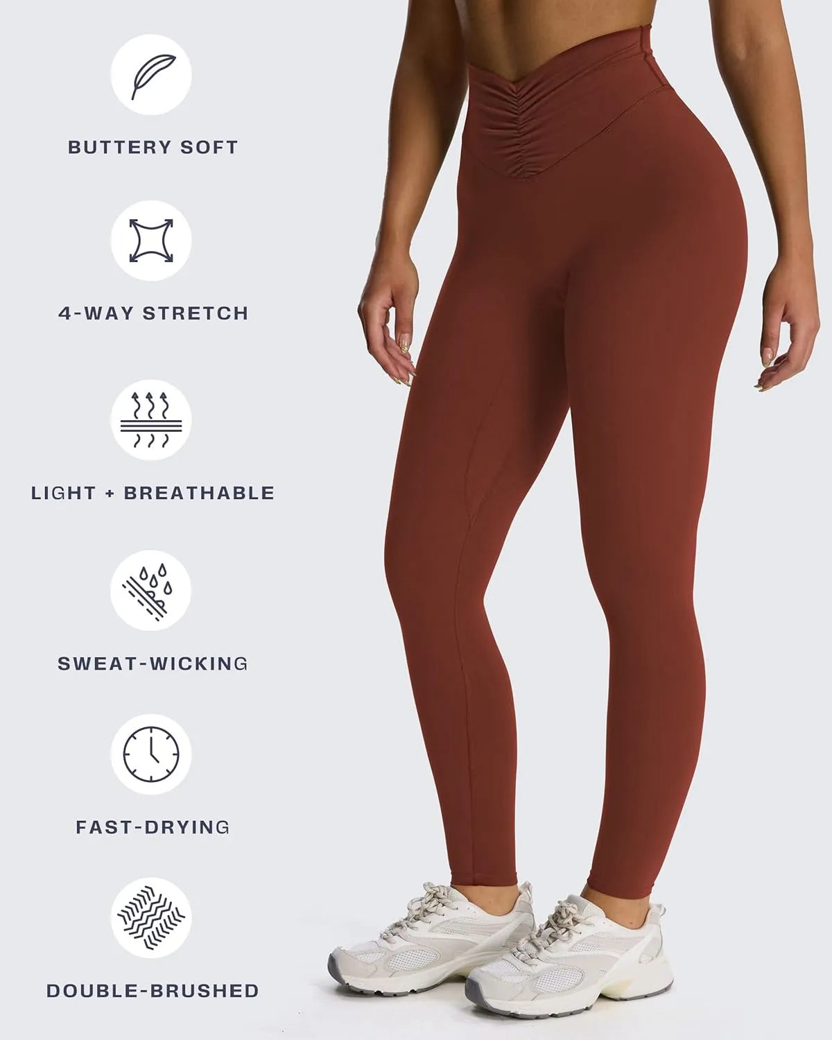 Aoxjox High Waisted Workout Leggings for Women Hidden Scrunch V Waist Front Illusion Ruched Athletic Yoga Pants 26"