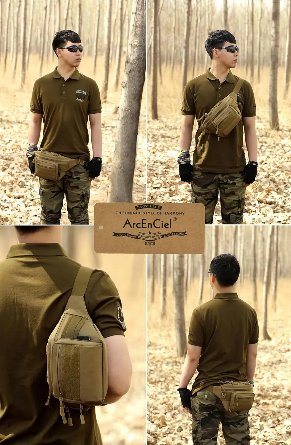 ArcEnCiel Tactical Fanny Pack for Men Waist Bag Military Hip Belt Outdoor Hiking Fishing Bumbag with Patch