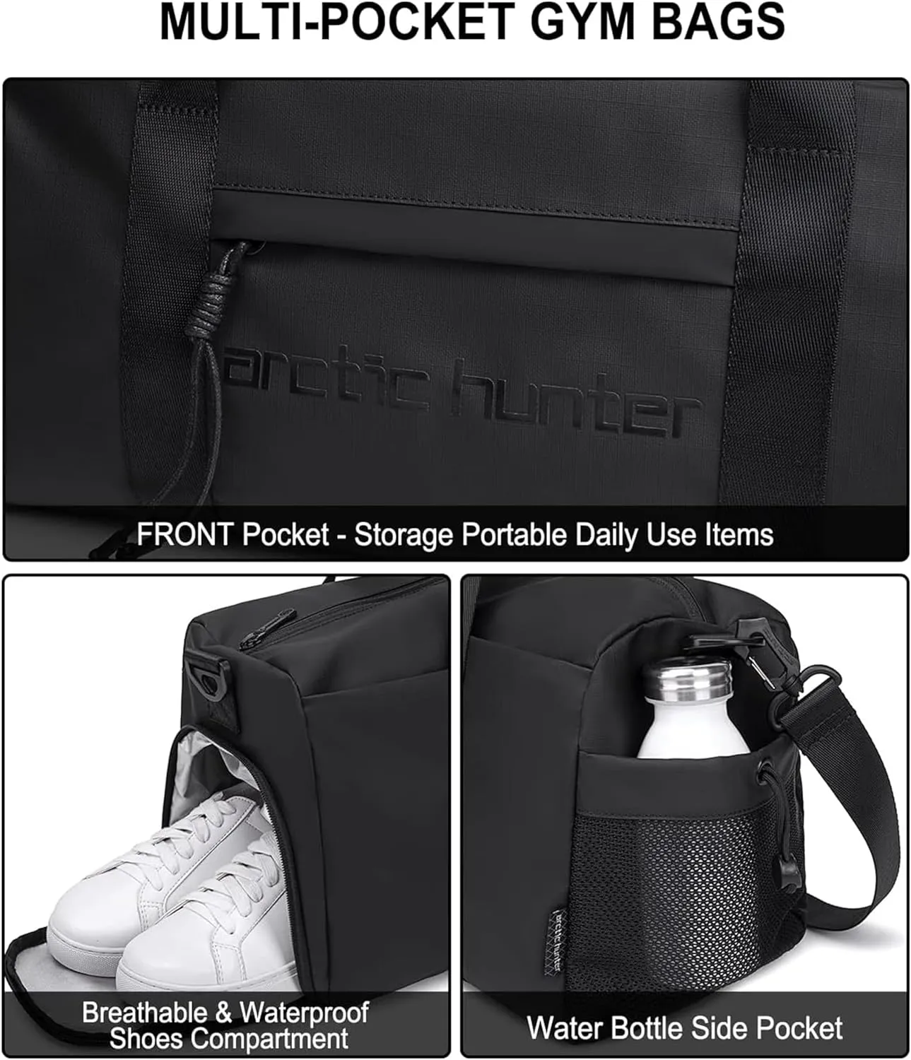 Arctic Hunter 25L Premium Gym Bag Water Resistant Duffel Bag with Shoe Compartment with Detachable Shoulder Straps for Men and Women, LX00537