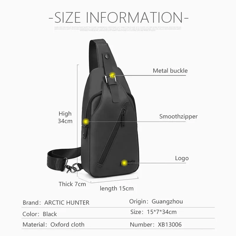 Arctic Hunter Water Resistant Side Bag for Men and Women Durable Small Shoulder bag with Built in Earphone Jack for Outdoor Travel Business and Daily Use, XB13006