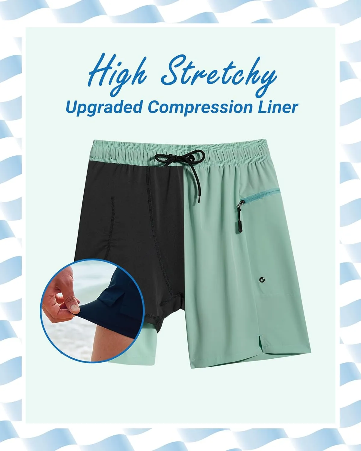 Arcweg Mens Swim Trunks with Compression Liner 7 Inch Quick Dry Beach Swimming Trunks 2 in 1 Swim Shorts with Zipper Pockets
