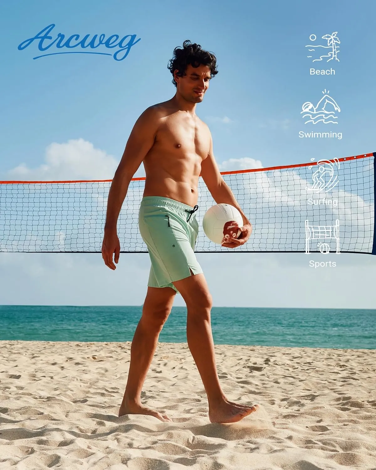 Arcweg Mens Swim Trunks with Compression Liner 7 Inch Quick Dry Beach Swimming Trunks 2 in 1 Swim Shorts with Zipper Pockets