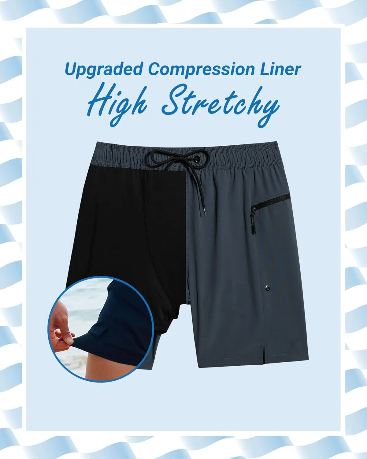 Arcweg Mens Swim Trunks with Compression Liner 7 Inch Quick Dry Beach Swimming Trunks 2 in 1 Swim Shorts with Zipper Pockets