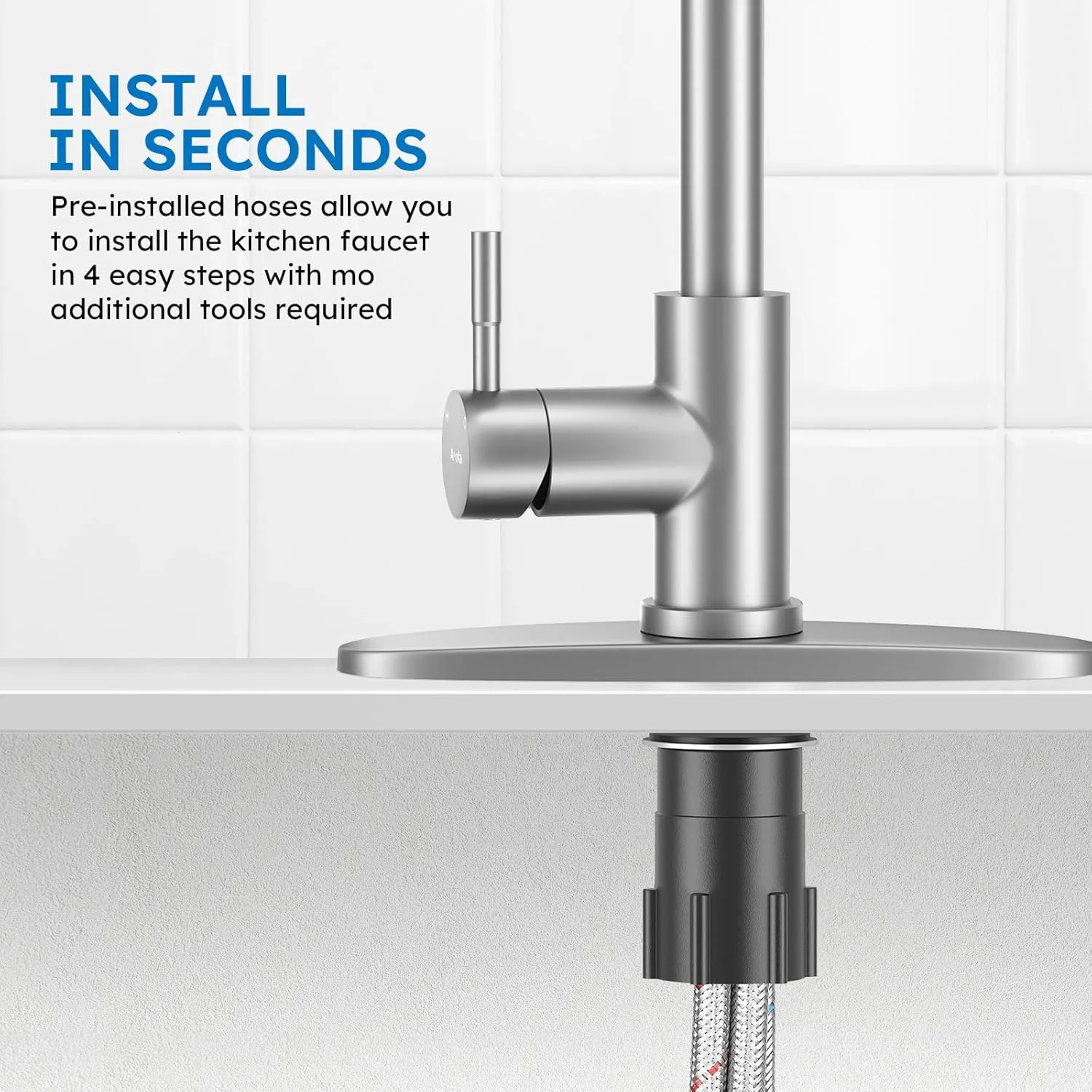 Arofa Kitchen Faucet with Pull Down Sprayer, Brushed Nickel Kitchen Sink Faucet Single Handle Stainless Steel for 1 or 3 Hole Farmhouse Laundry Utility Rv Bar Sinks
