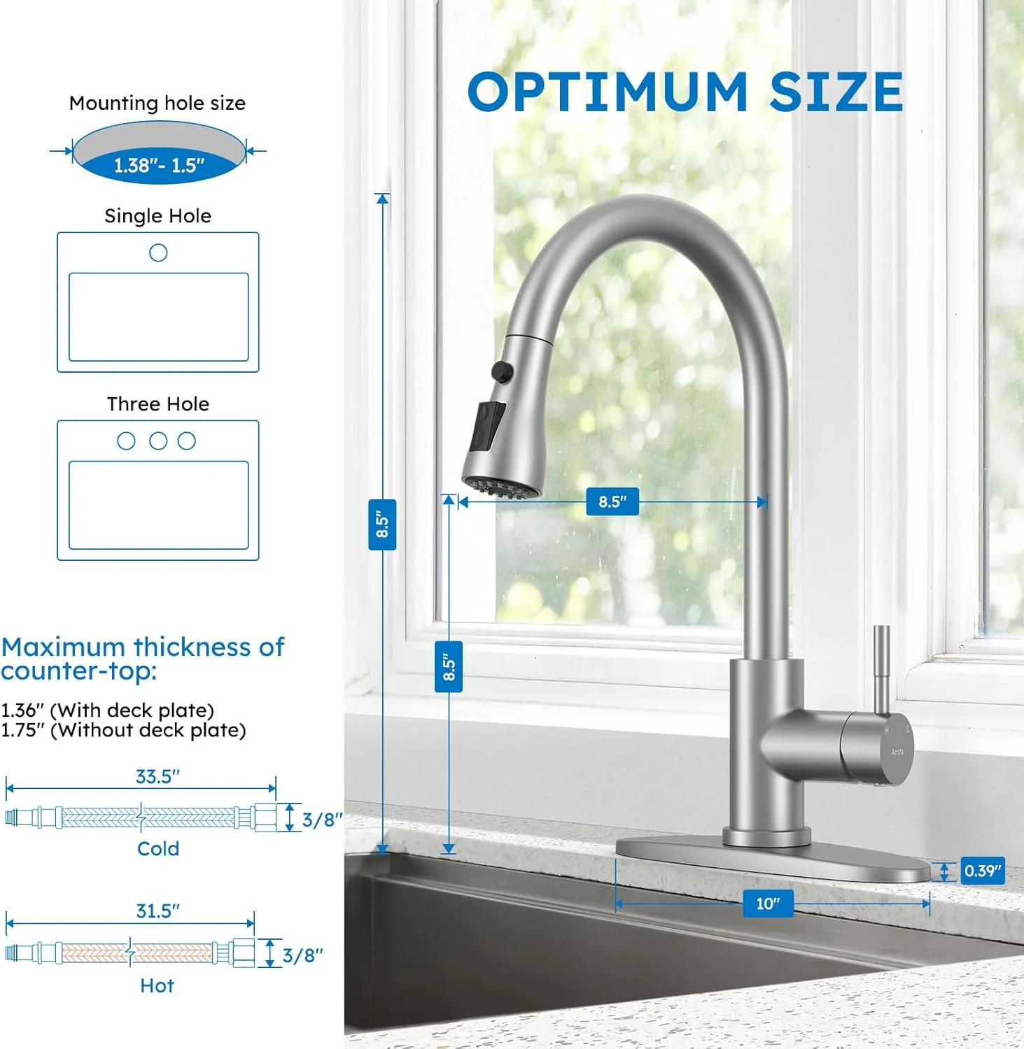 Arofa Kitchen Faucet with Pull Down Sprayer, Brushed Nickel Kitchen Sink Faucet Single Handle Stainless Steel for 1 or 3 Hole Farmhouse Laundry Utility Rv Bar Sinks